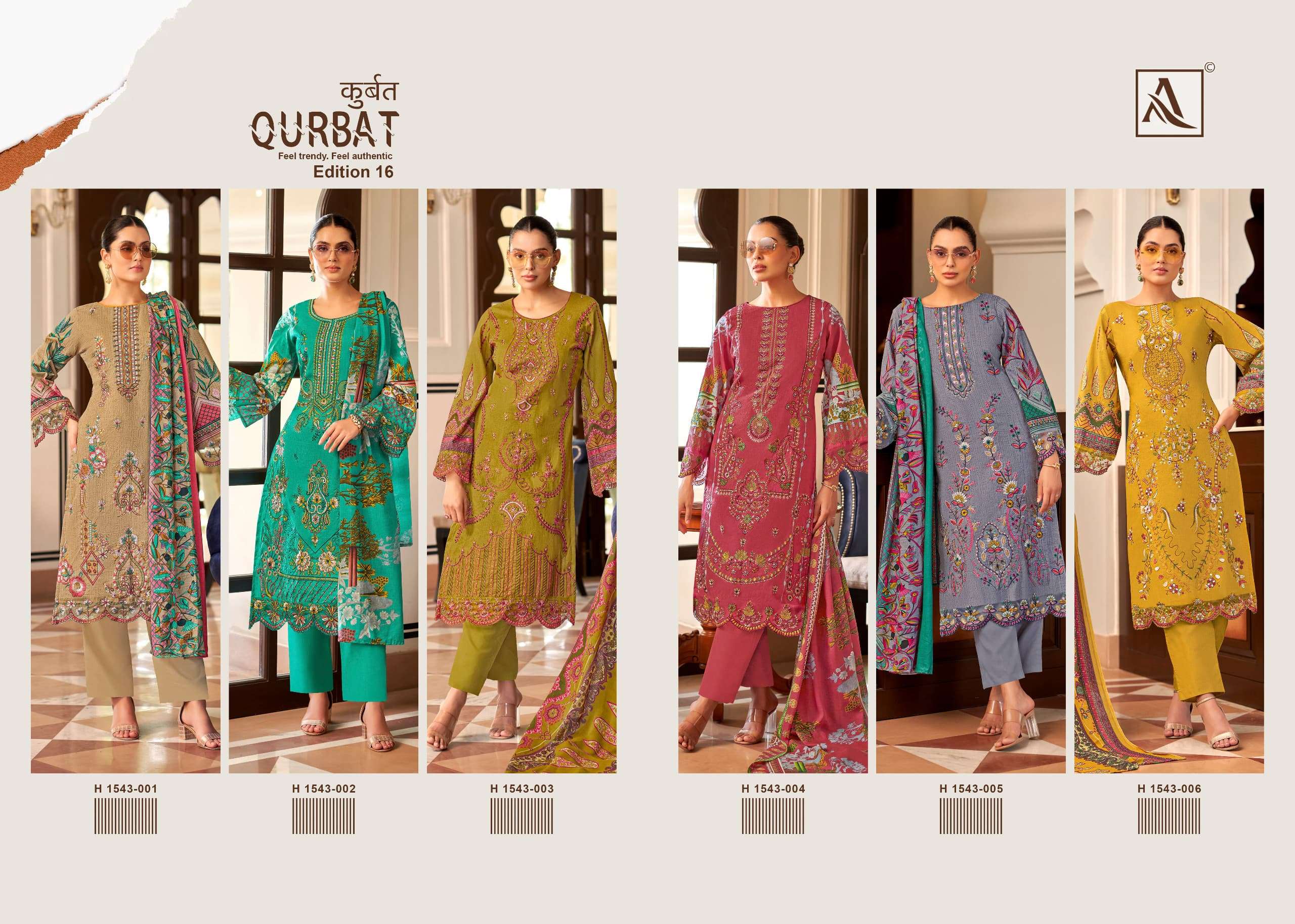 ALOK SUITS QURBAT VOL 16 COTTON EMBROIDERY WORK SUIT
