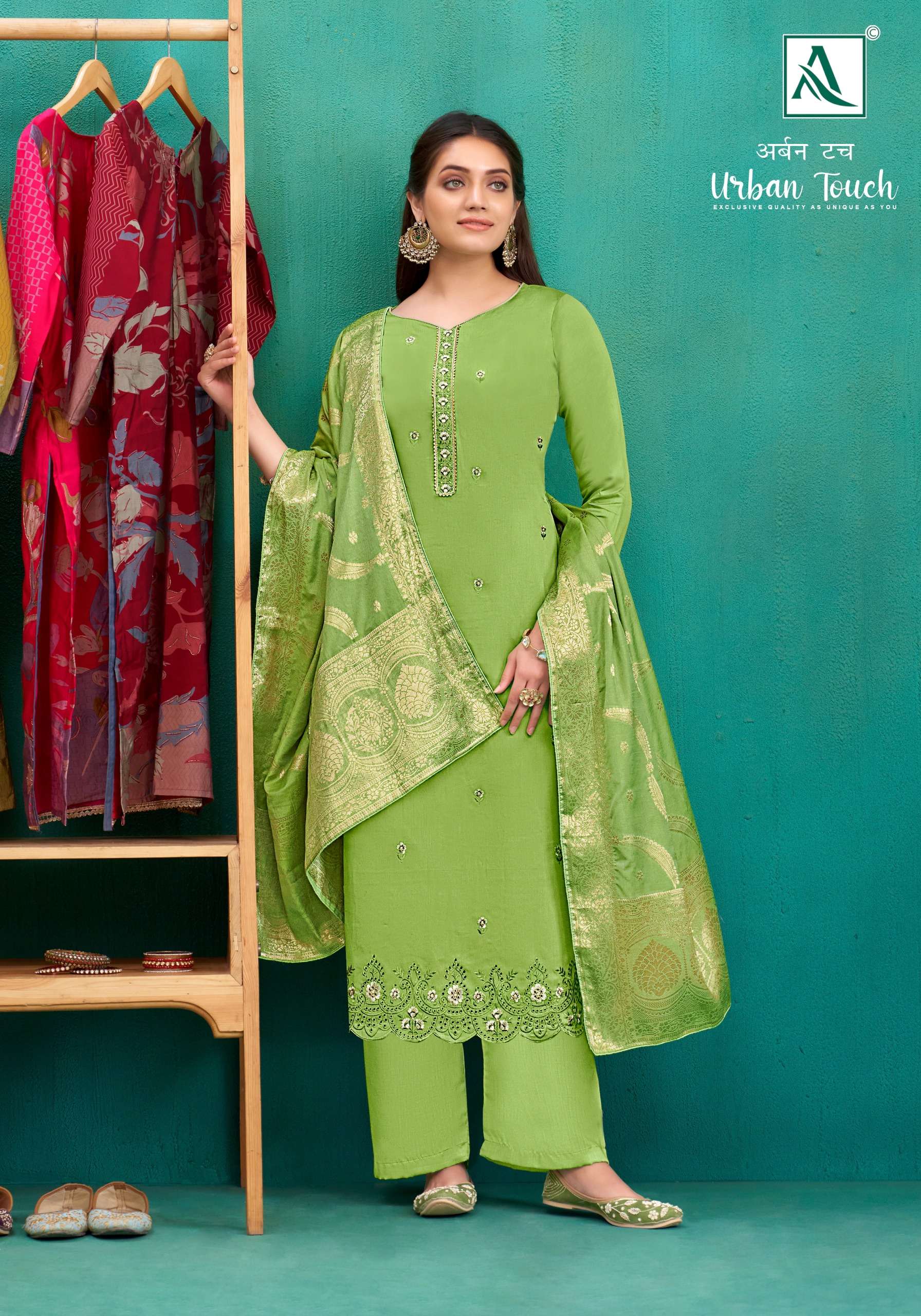 ALOK SUITS URBAN TOUCH JAM COTTON FANCY SWAROVSKI WORK SUIT
