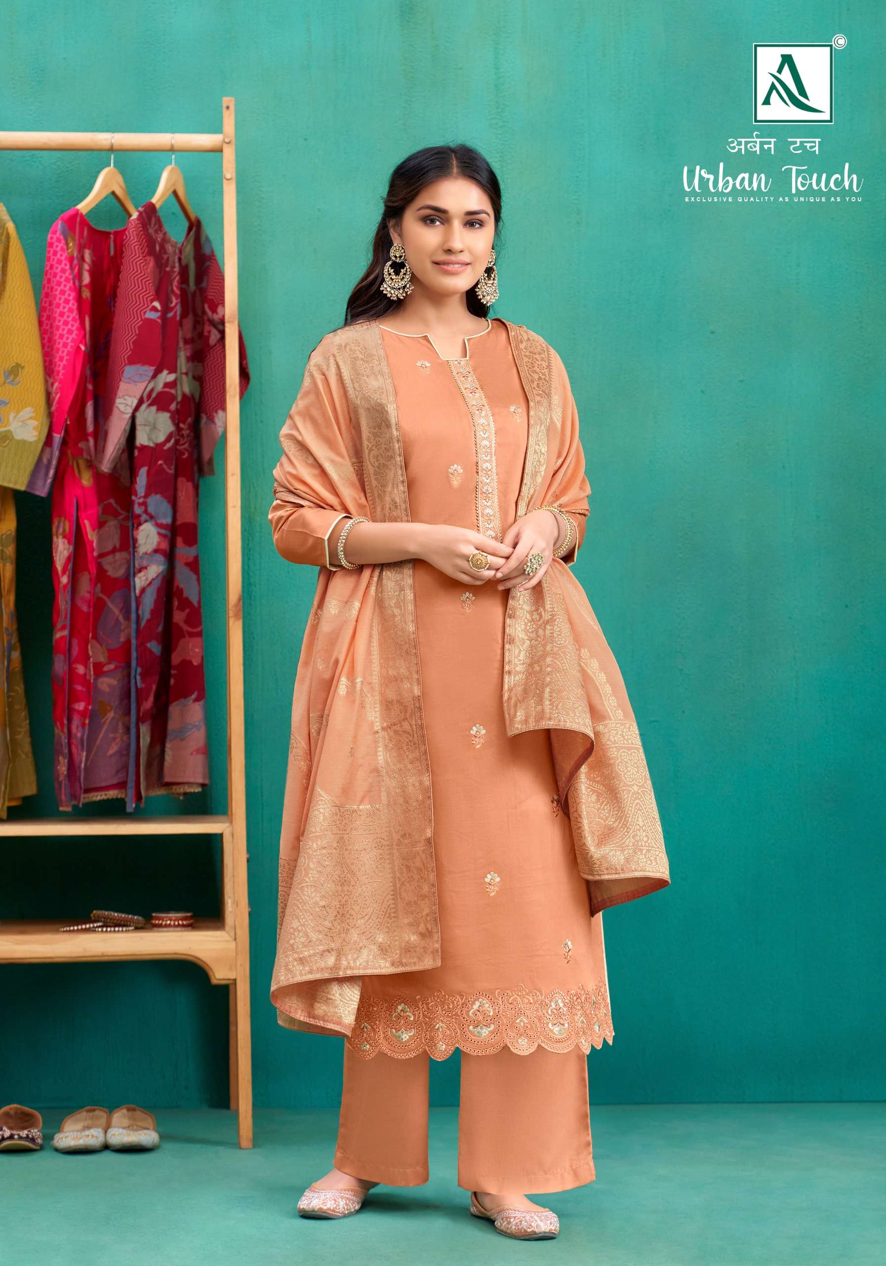 ALOK SUITS URBAN TOUCH JAM COTTON FANCY SWAROVSKI WORK SUIT