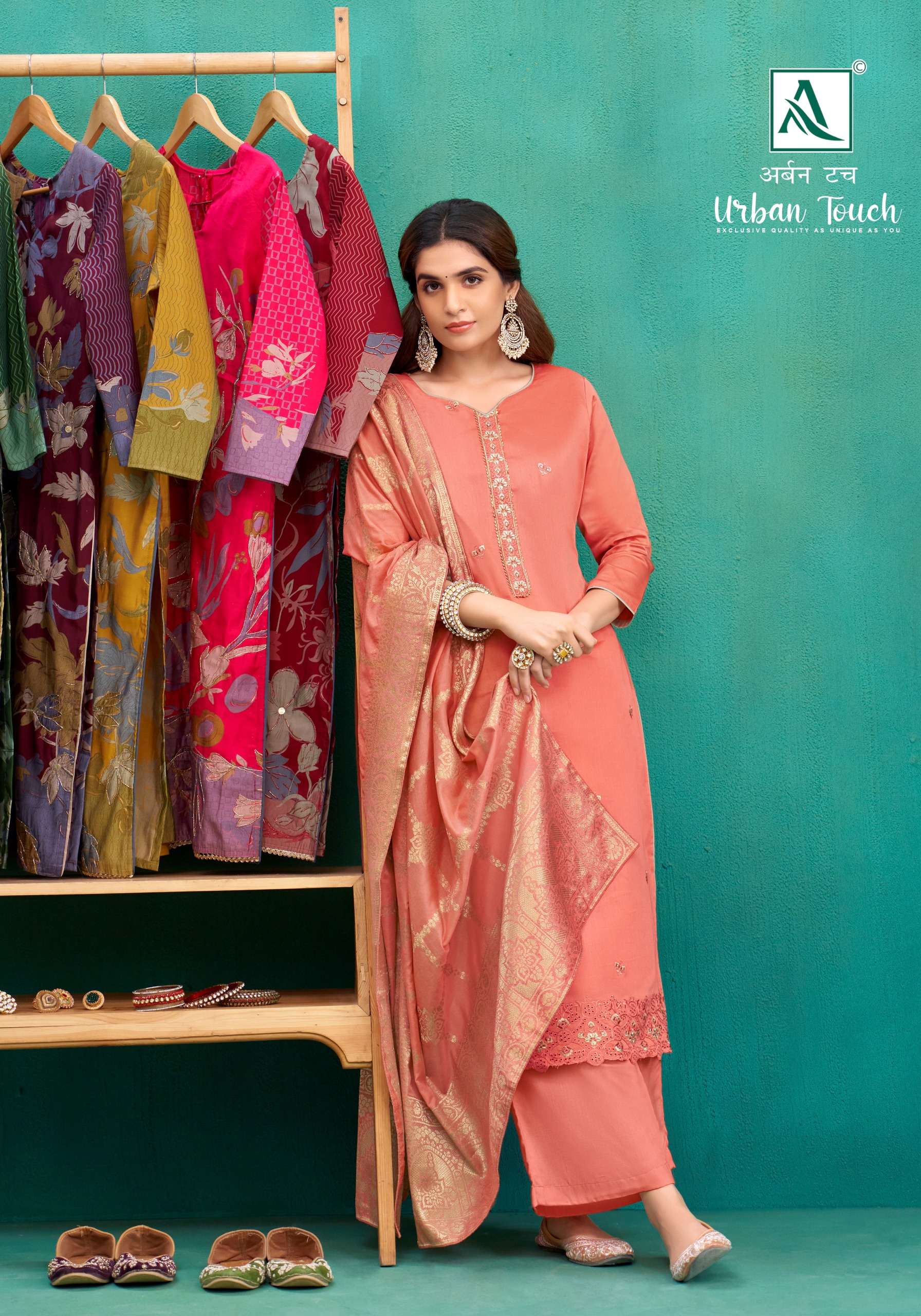 ALOK SUITS URBAN TOUCH JAM COTTON FANCY SWAROVSKI WORK SUIT