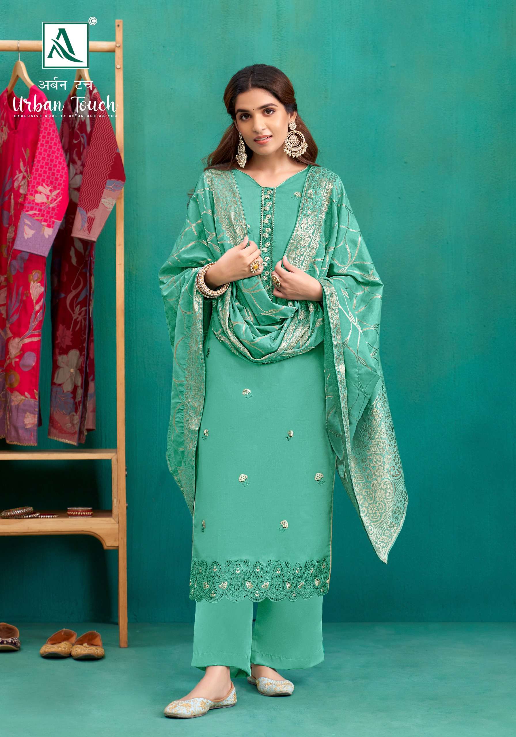 ALOK SUITS URBAN TOUCH JAM COTTON FANCY SWAROVSKI WORK SUIT