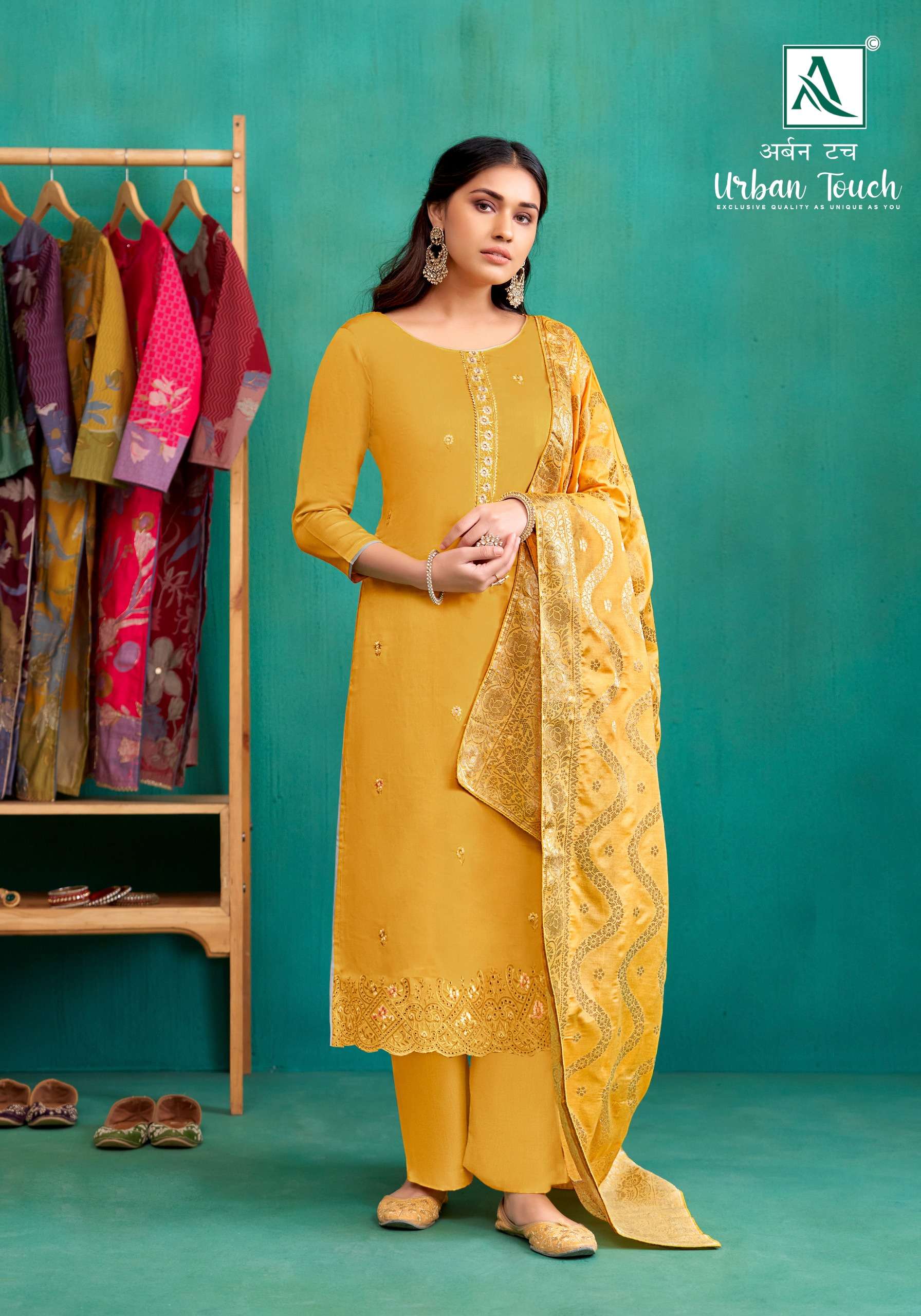 ALOK SUITS URBAN TOUCH JAM COTTON FANCY SWAROVSKI WORK SUIT
