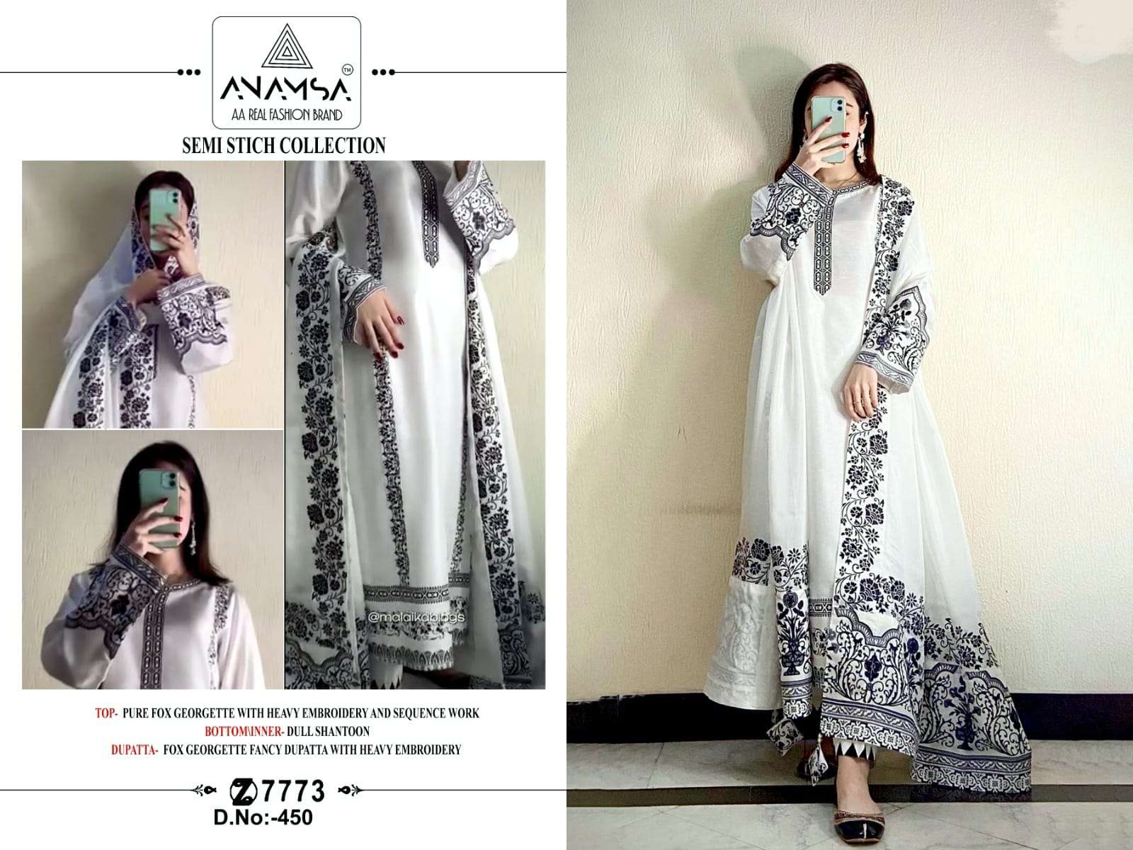ANAMSA D NO 450 GEORGETTE EMBROIDERY DESIGNER SUIT