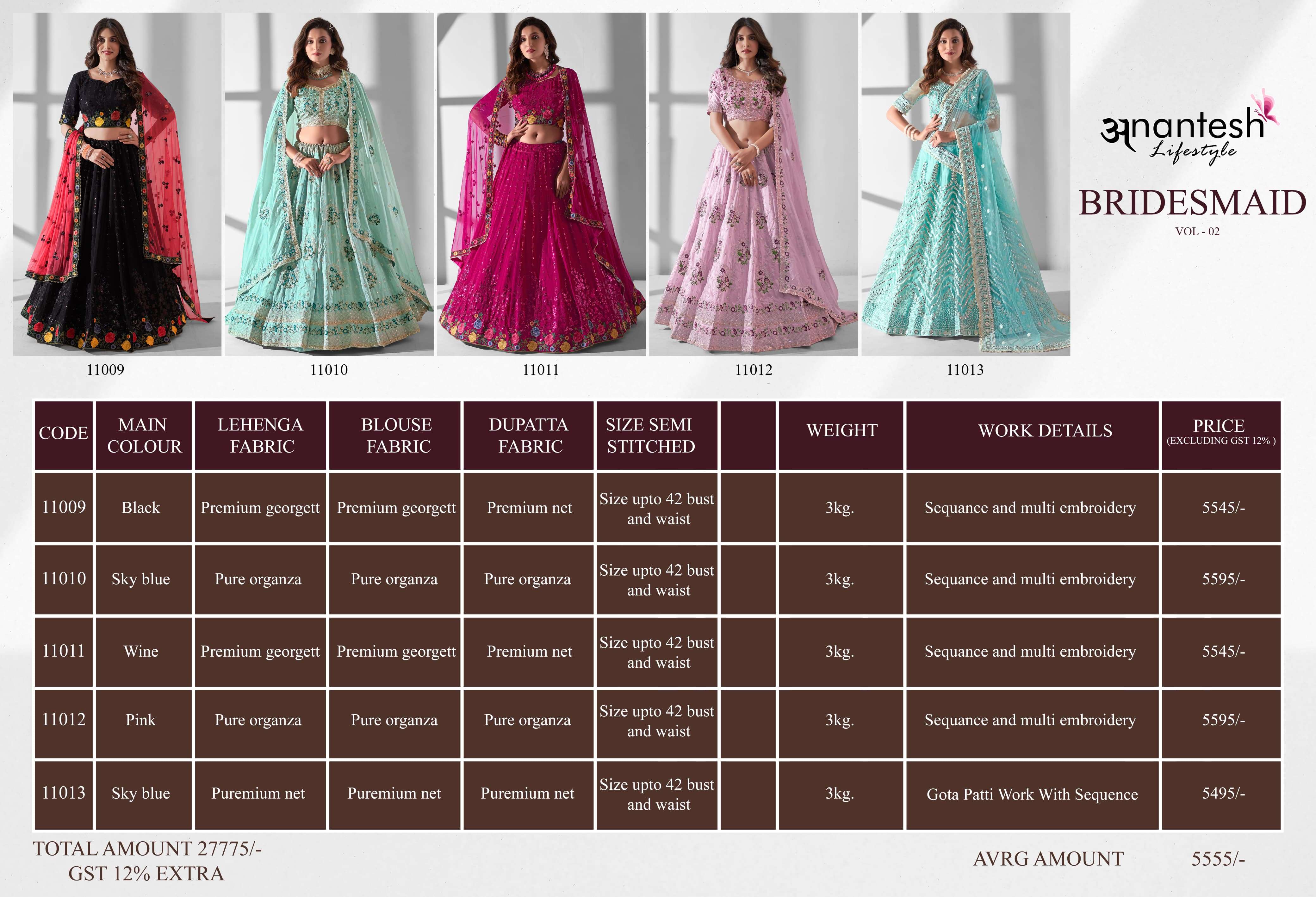 ANANTESH LIFESTYLE BRIDESMAID VOL 2 GEORGETTE DESIGNER LEHENGA 