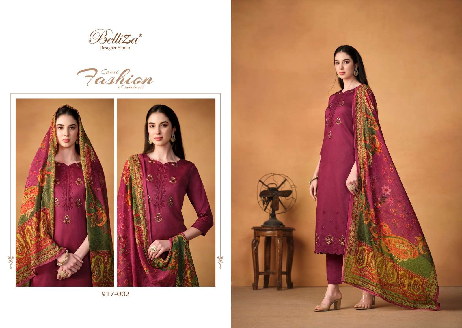 BELLIZA DESIGNER STUDIO JASHN E ISHQ VOL 8 JAM COTTON FANCY WORK SUIT
