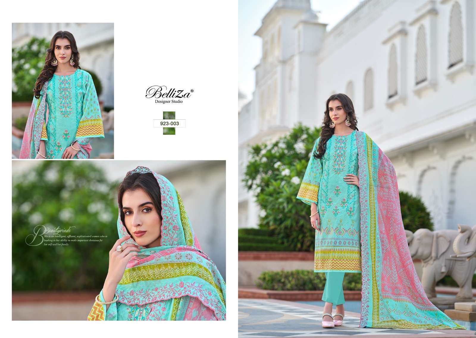 BELLIZA DESIGNER STUDIO ZUBIYA COTTON PRINT WITH FANCY WORK SUIT