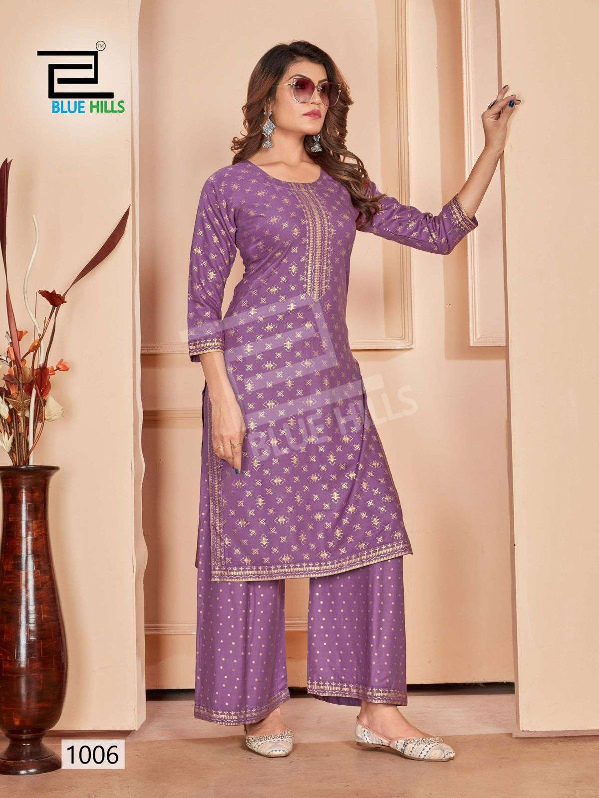 BLUE HILLS REEL RAYON KURTI WITH PLAZZO PAIR