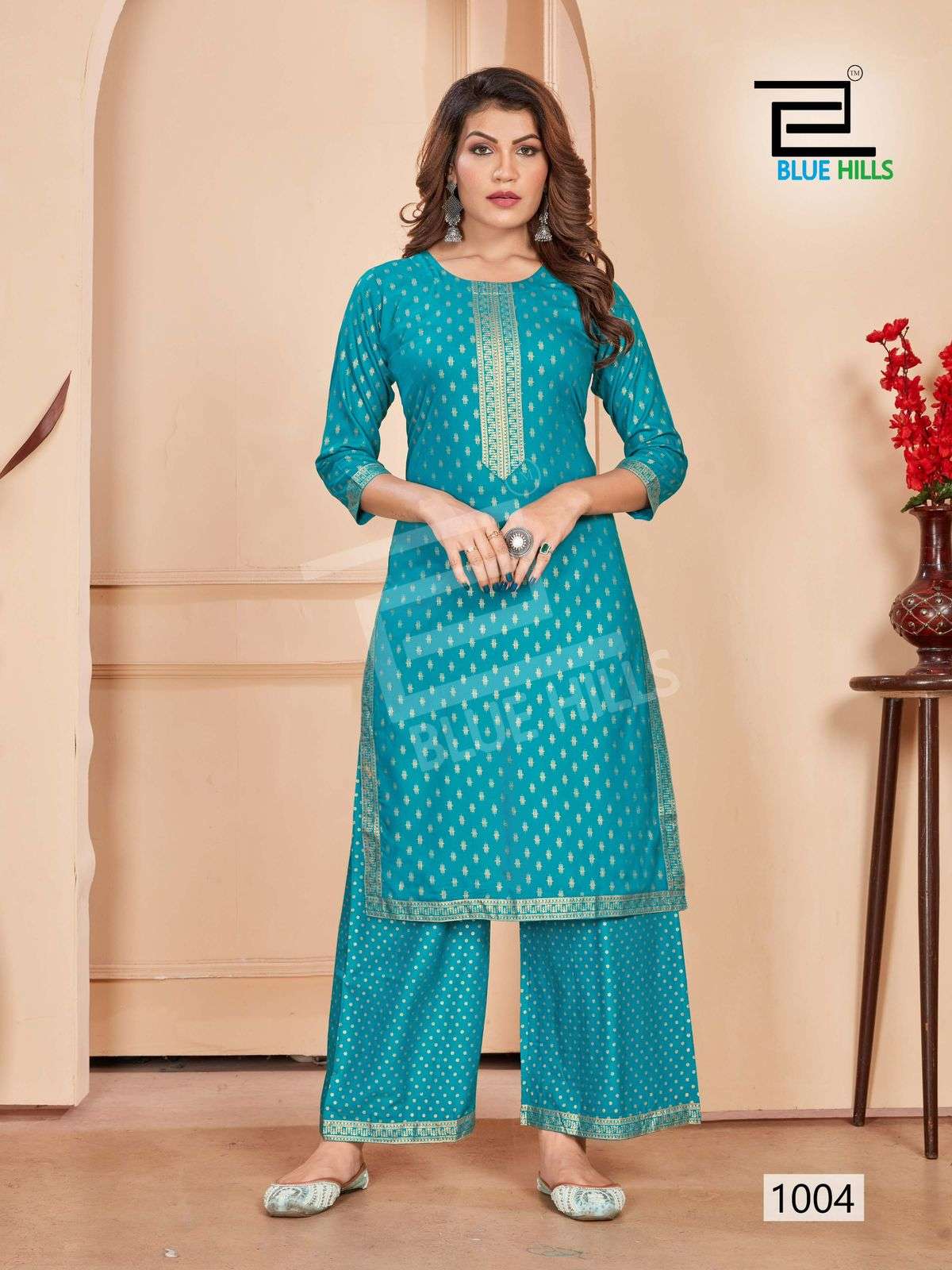 BLUE HILLS REEL RAYON KURTI WITH PLAZZO PAIR