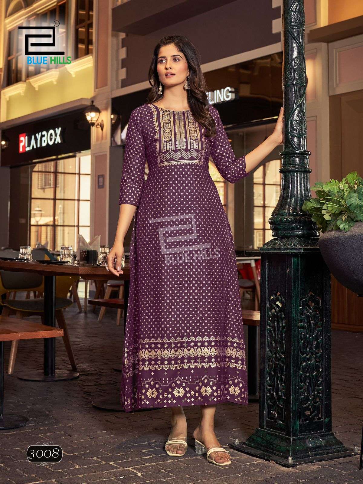 BLUE HILLS REELS VOL 3 RAYON FOIL PRINT FANCY LONG GOWN KURTI