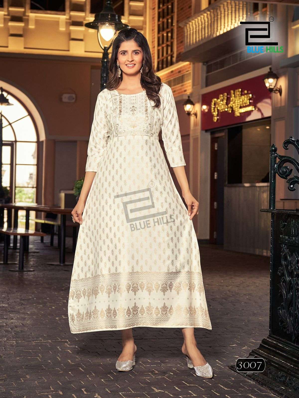 BLUE HILLS REELS VOL 3 RAYON FOIL PRINT FANCY LONG GOWN KURTI