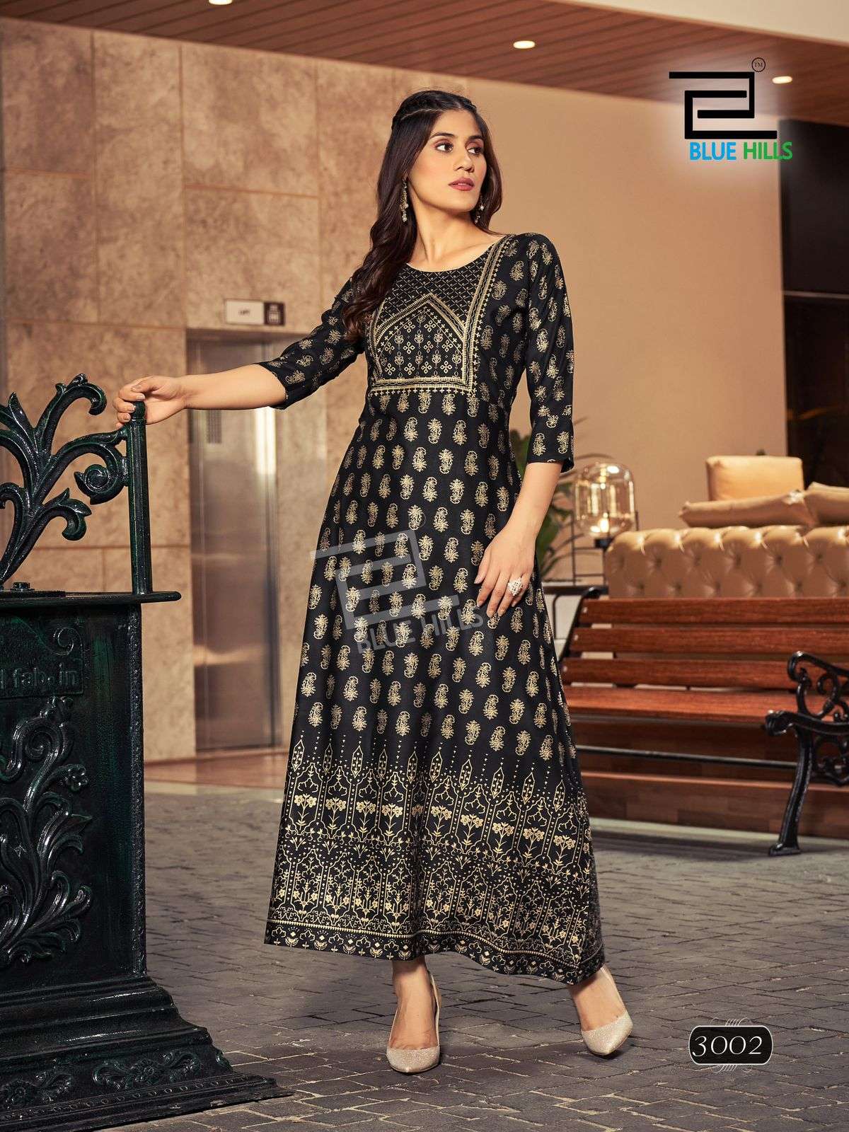 BLUE HILLS REELS VOL 3 RAYON FOIL PRINT FANCY LONG GOWN KURTI
