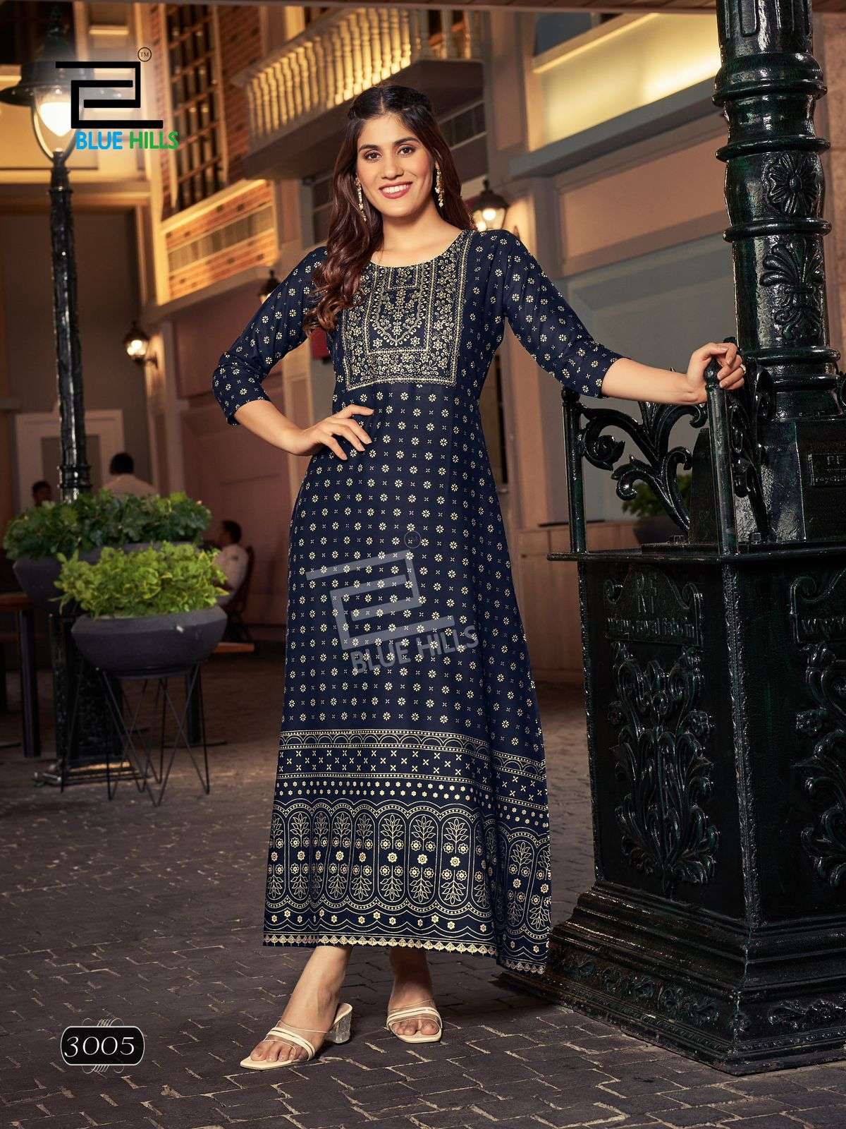 BLUE HILLS REELS VOL 3 RAYON FOIL PRINT FANCY LONG GOWN KURTI