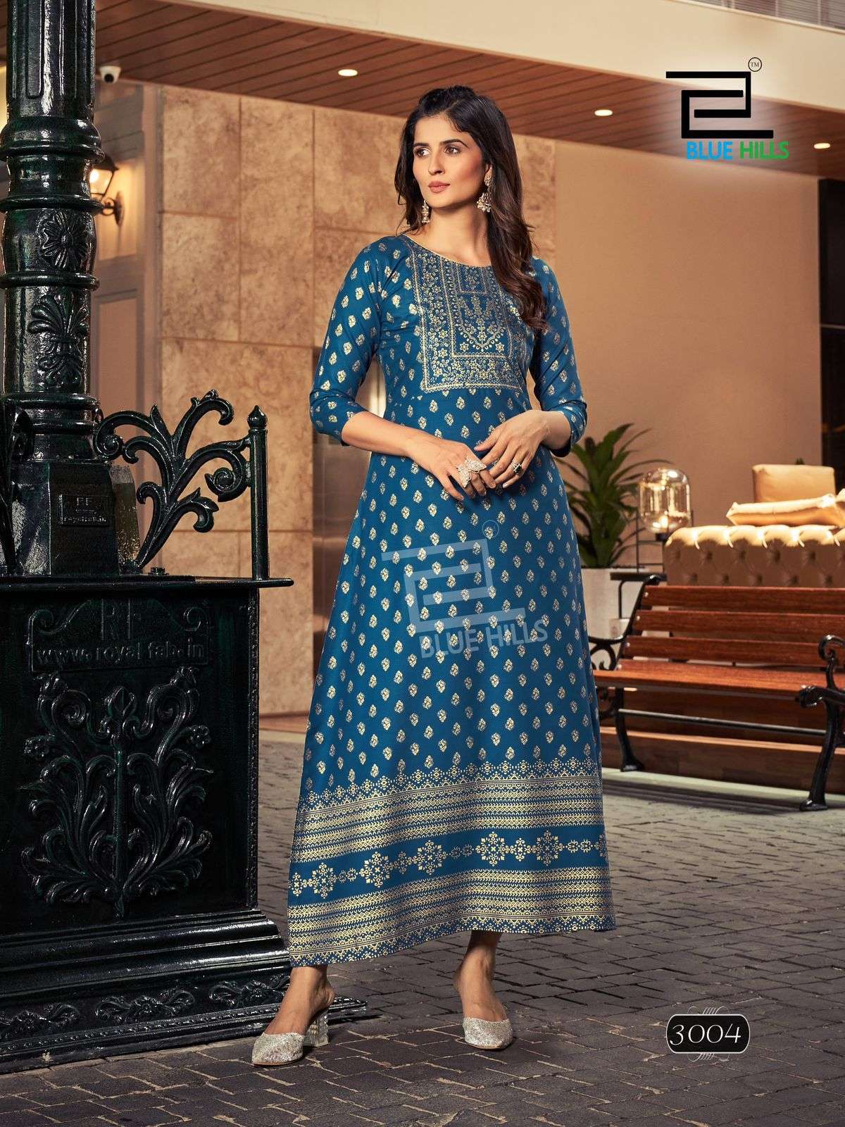 BLUE HILLS REELS VOL 3 RAYON FOIL PRINT FANCY LONG GOWN KURTI