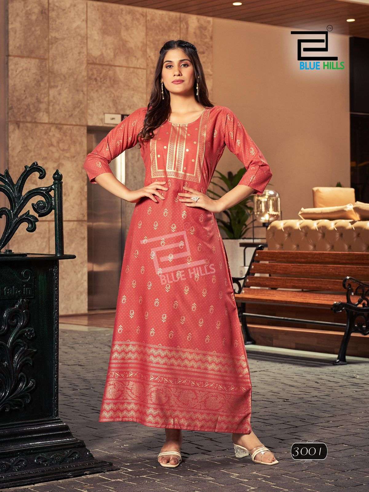 BLUE HILLS REELS VOL 3 RAYON FOIL PRINT FANCY LONG GOWN KURTI
