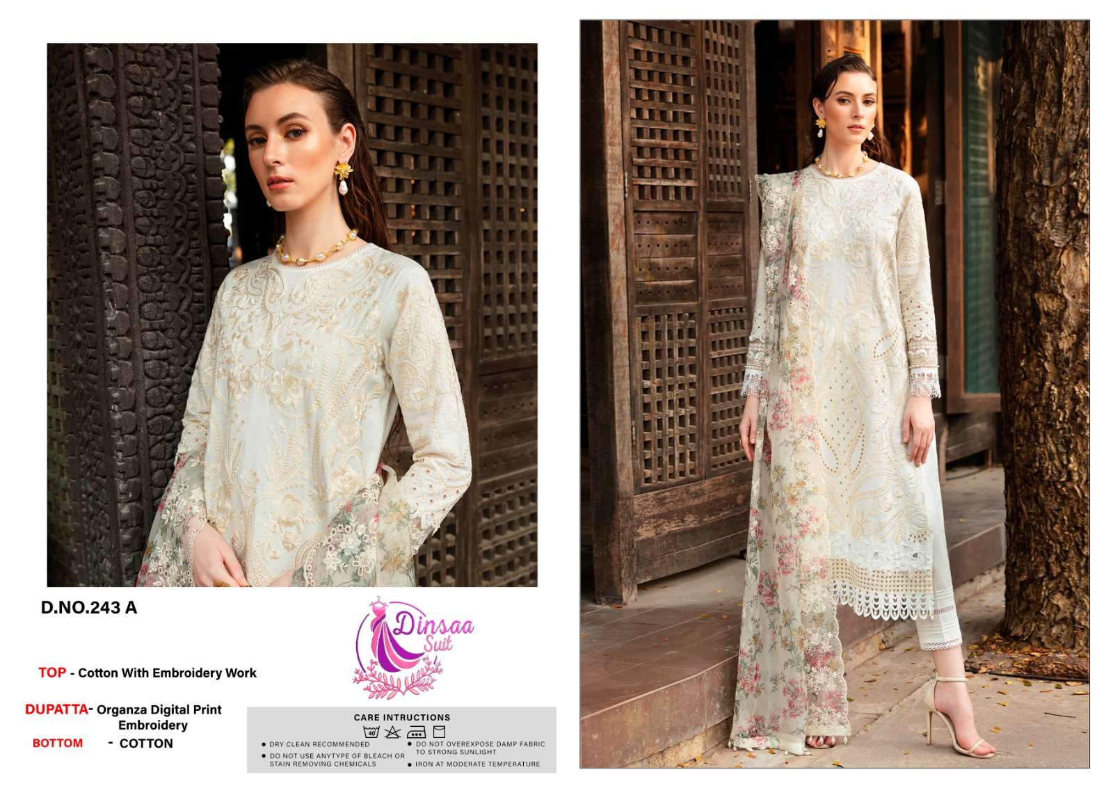 DINSAA SUIT DS 243 COTTON FANCY EMBRODEREY WORK SUIT
