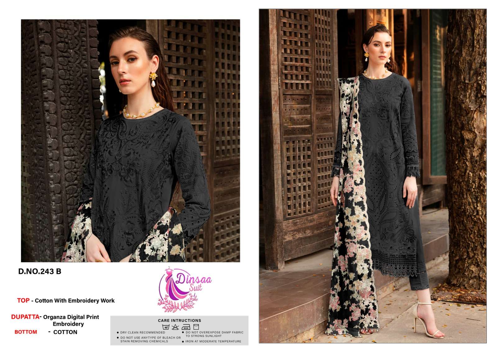 DINSAA SUIT DS 243 COTTON FANCY EMBRODEREY WORK SUIT