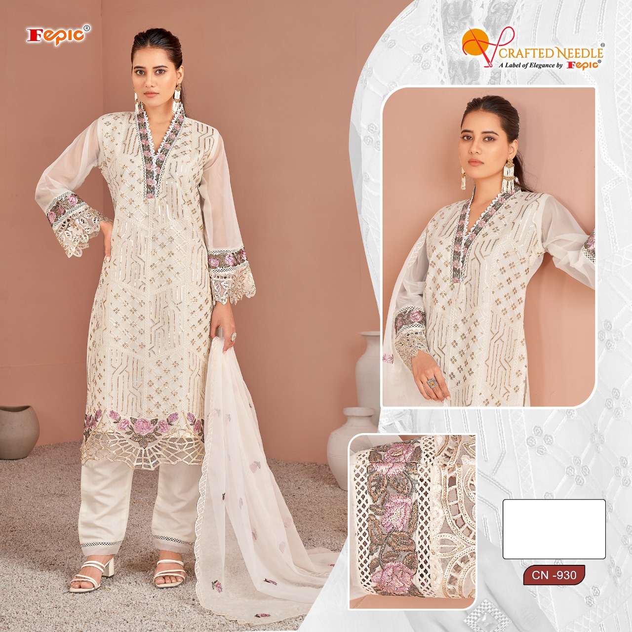 FEPIC CRAFTED NEEDLE CN 930 ORGANZA BEAUTIFUL DESIGNER SUIT