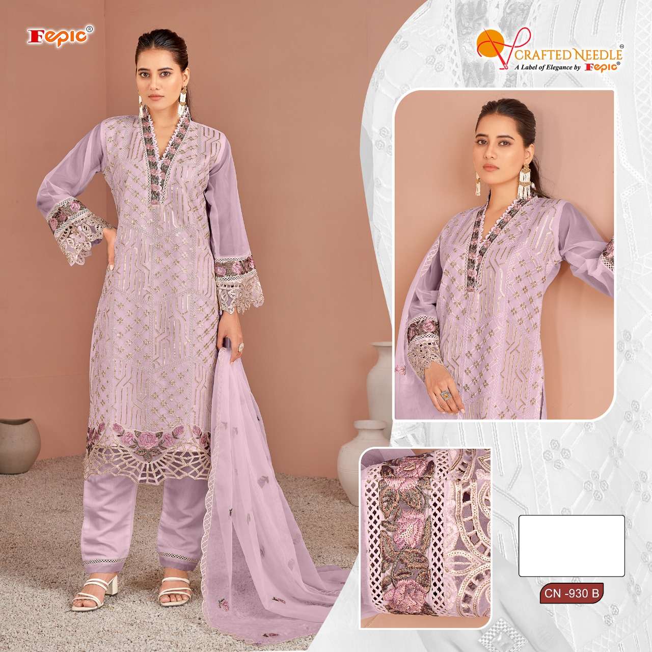 FEPIC CRAFTED NEEDLE CN 930 ORGANZA BEAUTIFUL DESIGNER SUIT