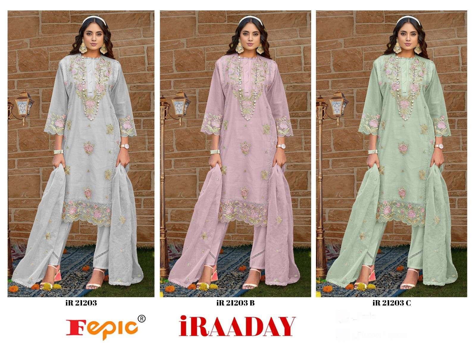 FEPIC iRAADAY IR 21023 ORGANZA EMBROIDERED PAKISTANI SUIT