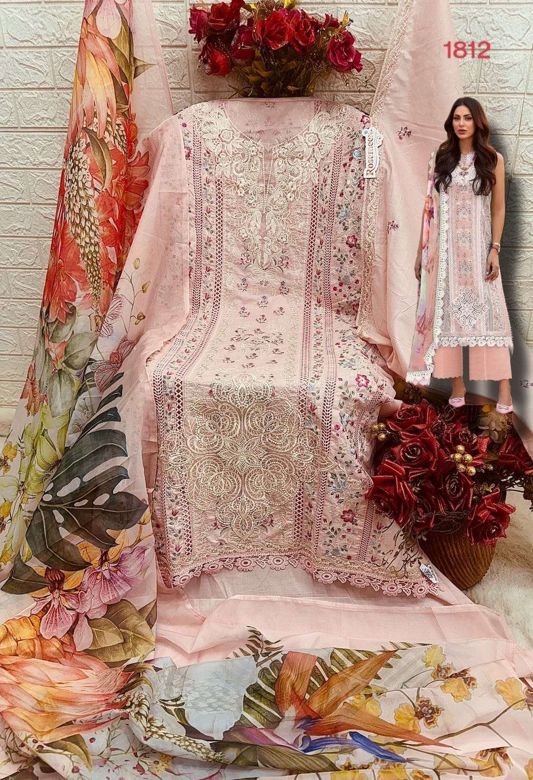 FEPIC ROSEMEEN  C 1812 COTTON BEAUTIFUL EMBROIDERED SUIT