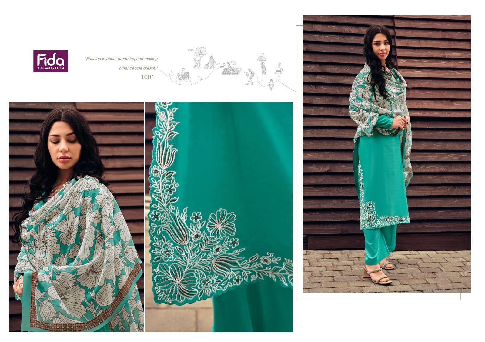 FIDA VIRIKA SATIN COTTON FANCY THREAD EMBROIDERY WORK SUIT