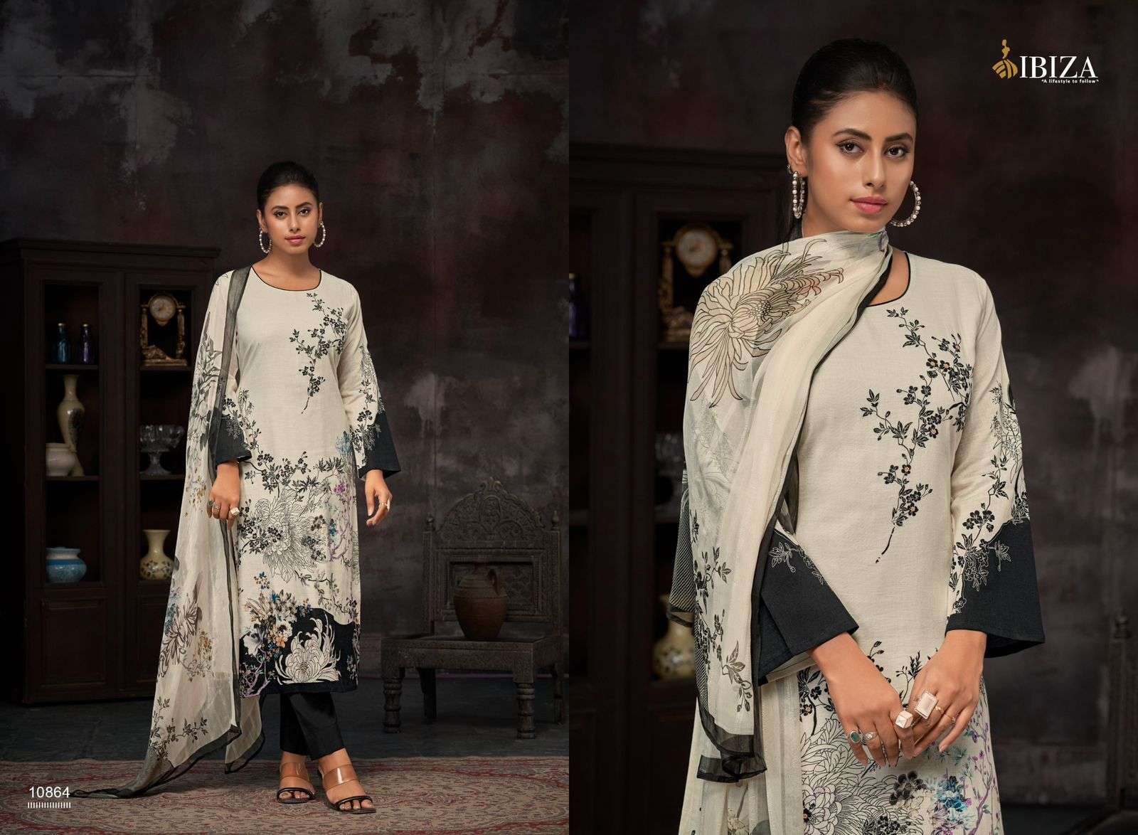 IBIZA KIMAYA LINEN COTTON DIGITAL PRINTS WITH HAND WORK SUIT