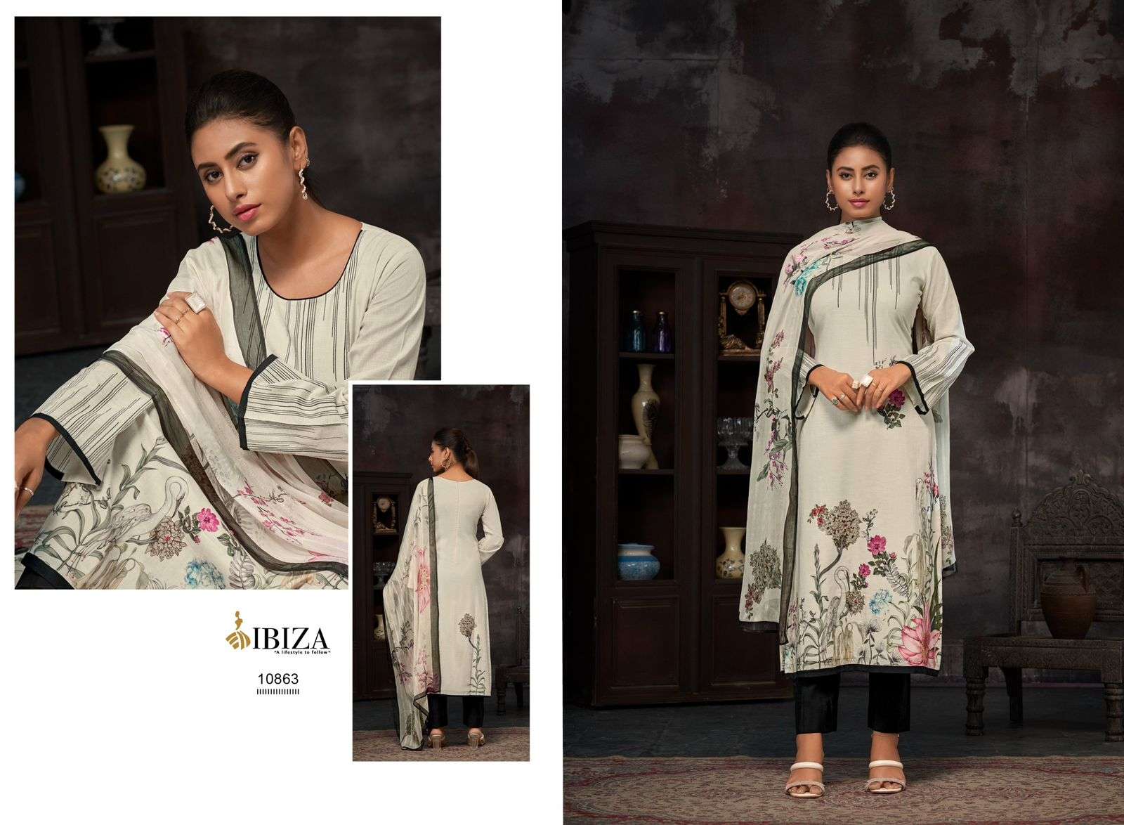 IBIZA KIMAYA LINEN COTTON DIGITAL PRINTS WITH HAND WORK SUIT