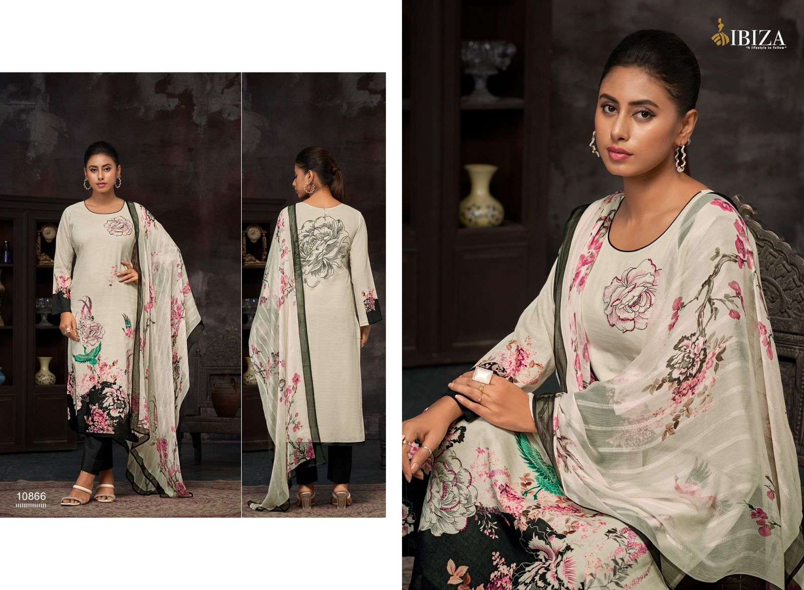 IBIZA KIMAYA LINEN COTTON DIGITAL PRINTS WITH HAND WORK SUIT