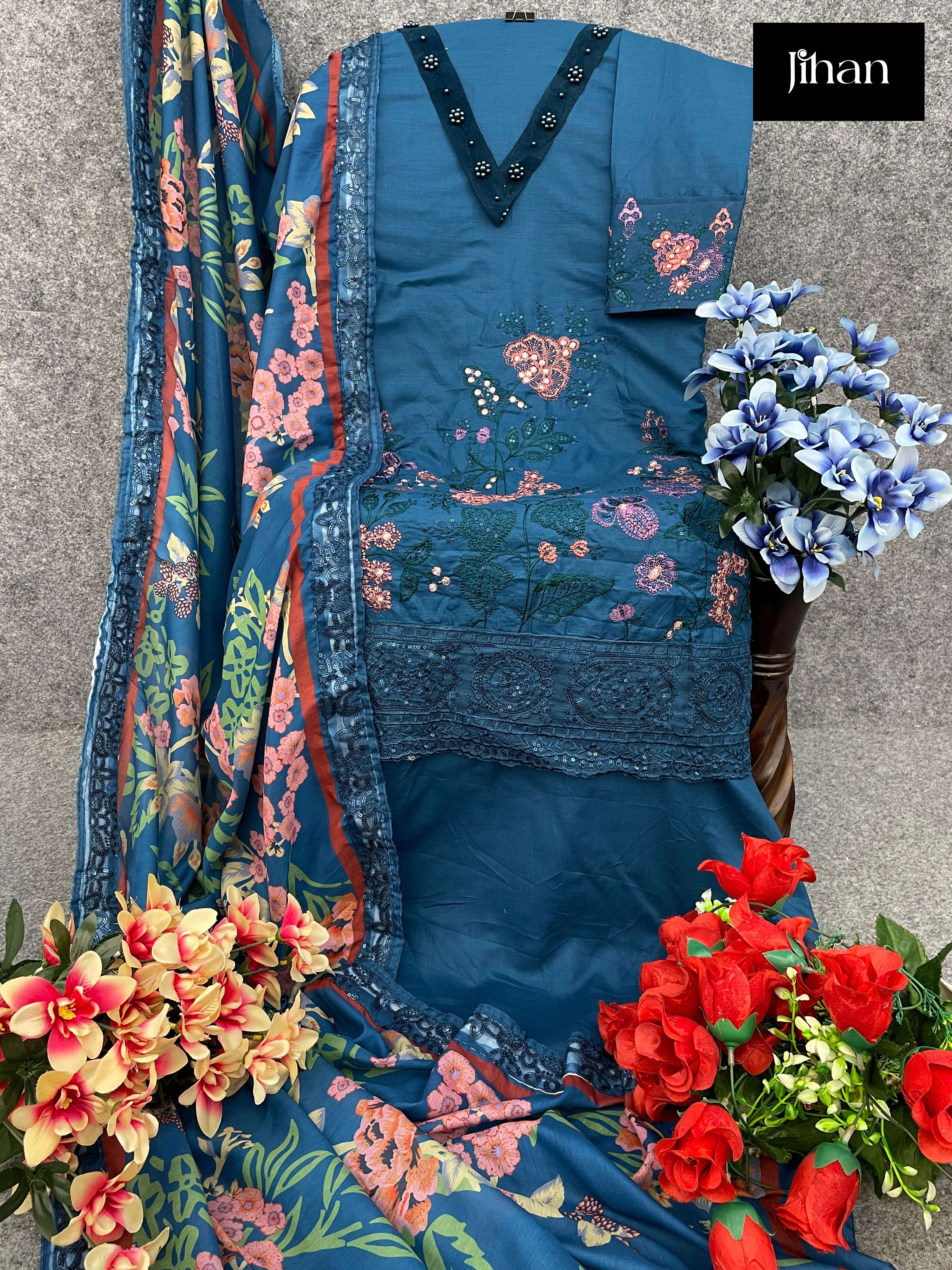 JIHAN D NO 3452 COTTON  KASHMIRI EMBROIDERY SUIT