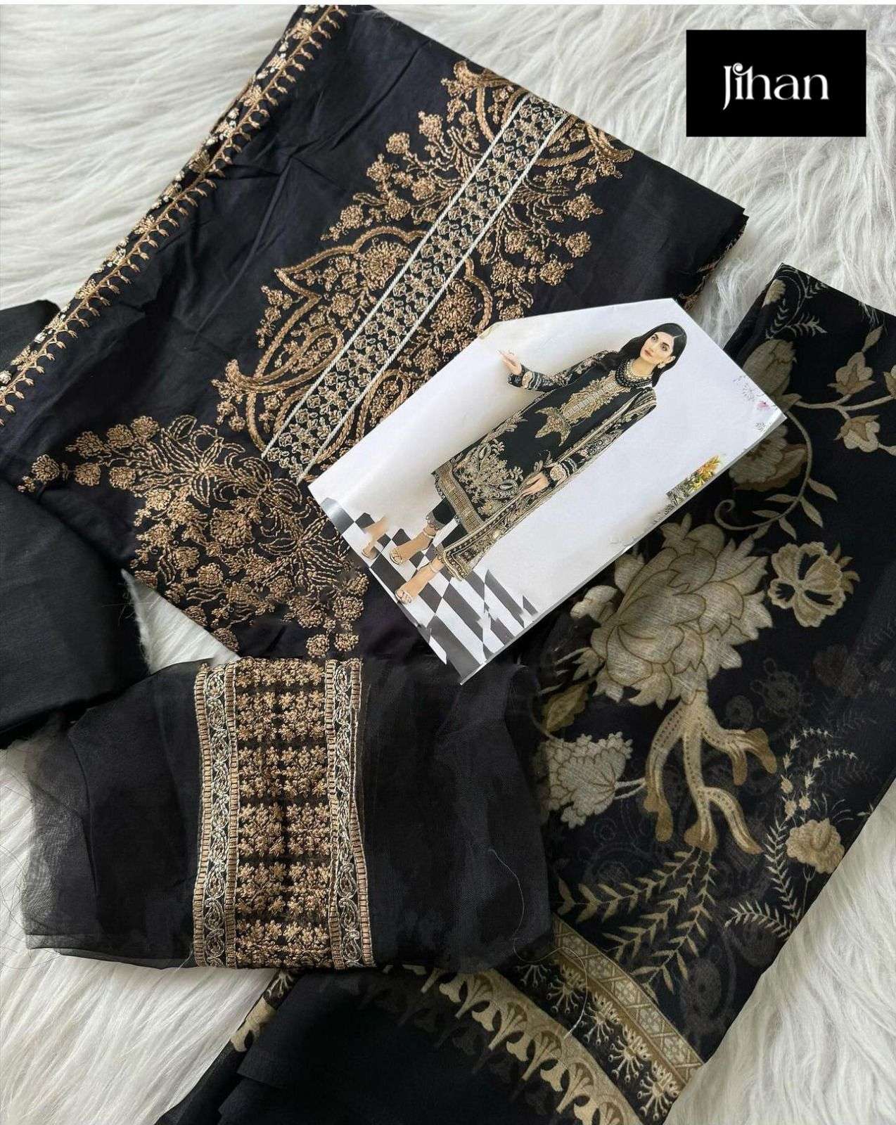  JIHAN D NO 3454 LAWN COTTON FANCY WORK SALWAR KAMEEZ 