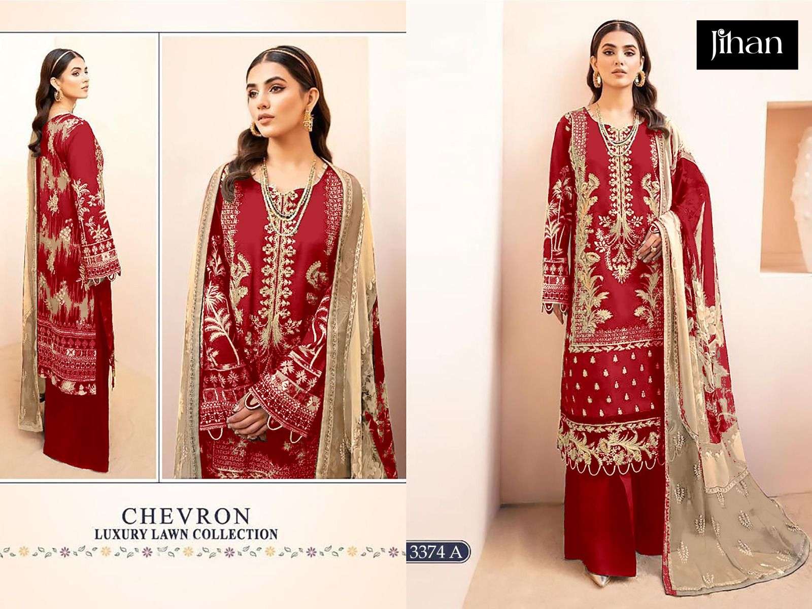 JIHAN D NO 3474 LAWN COTTON HEAVY EMBROIDERY DESIGNER SUIT