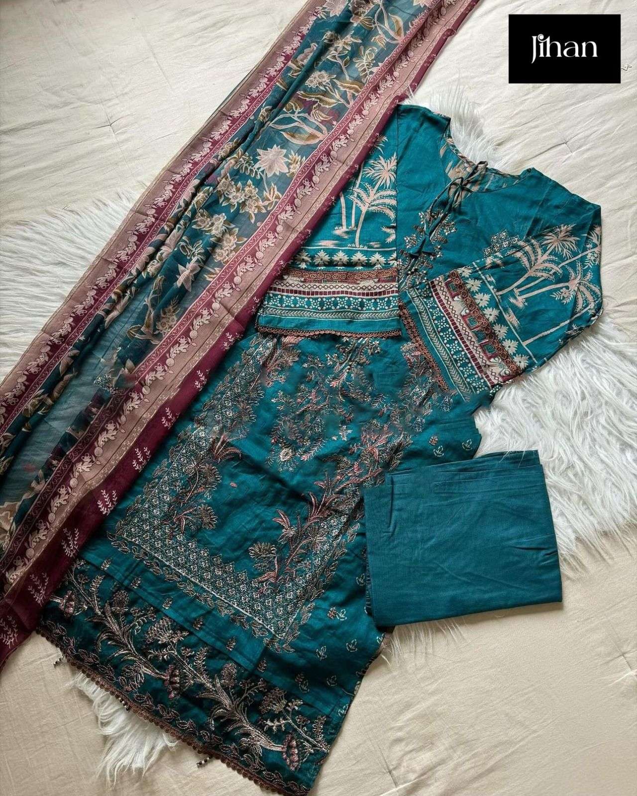 JIHAN D NO 3474 LAWN COTTON HEAVY EMBROIDERY DESIGNER SUIT