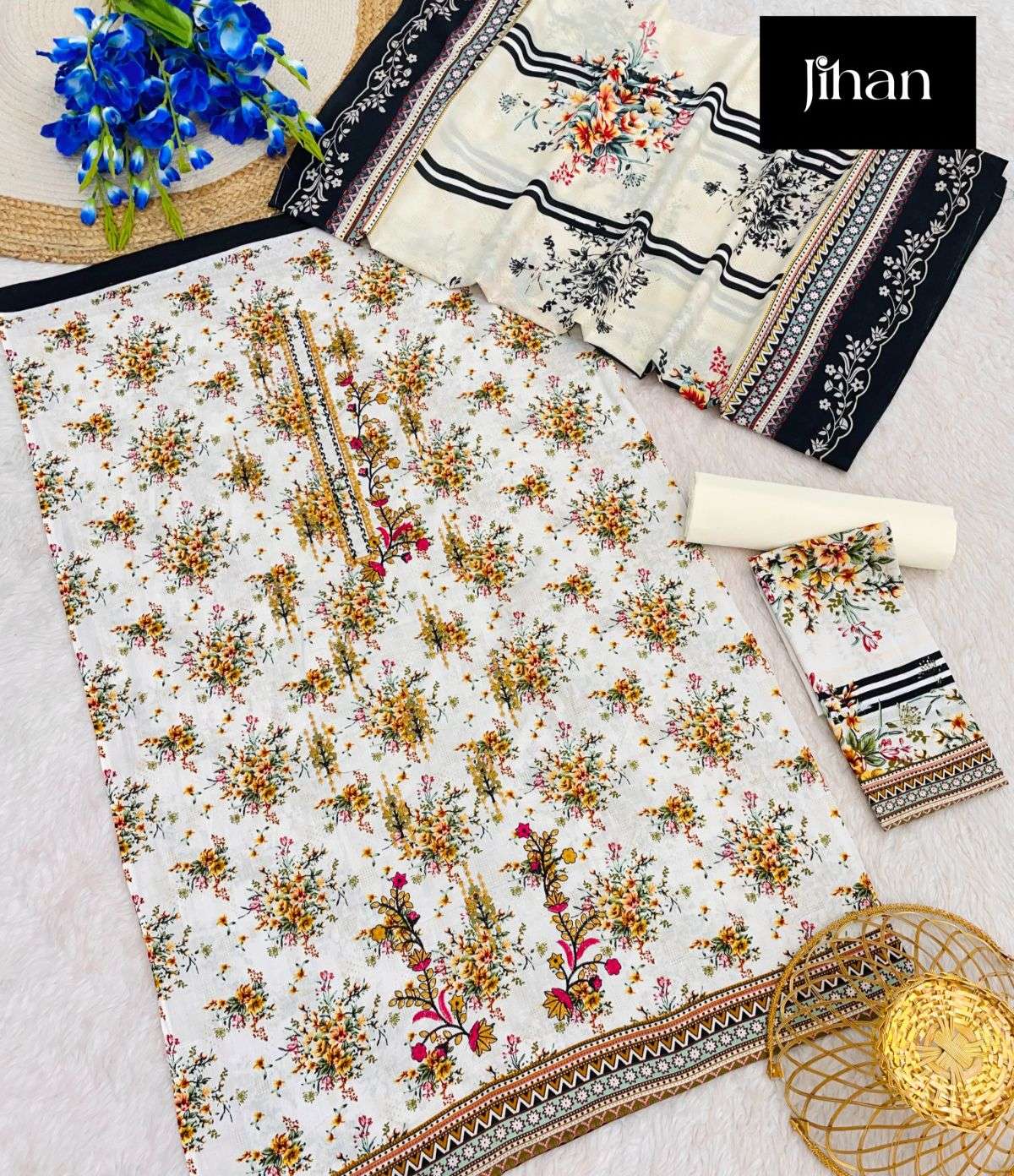 JIHAN SCARLET NX LAWN COTTON SELF EMBROIDERY WORK SUIT