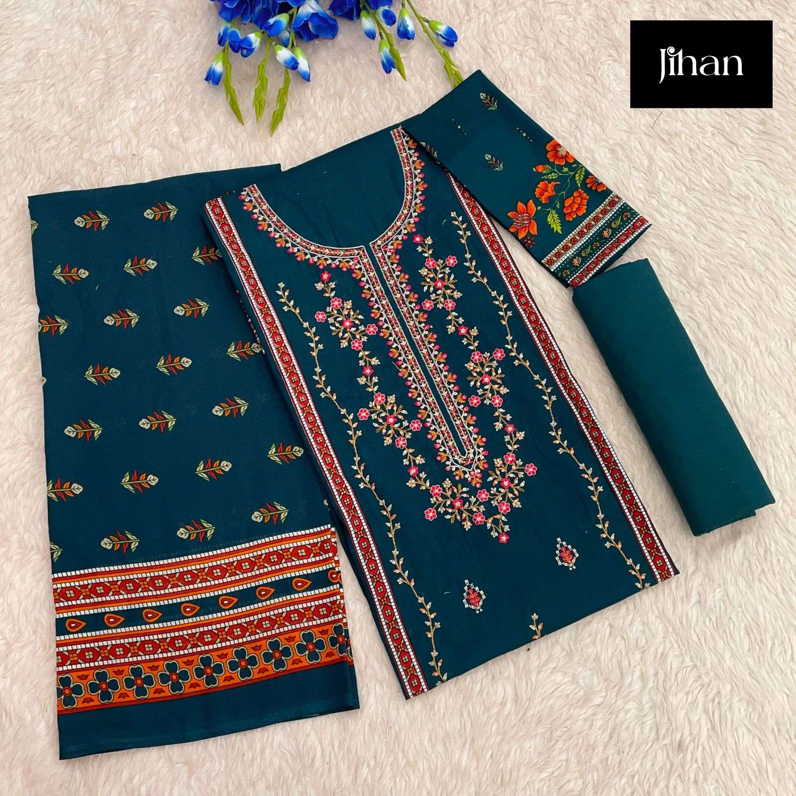 JIHAN SCARLET NX LAWN COTTON SELF EMBROIDERY WORK SUIT