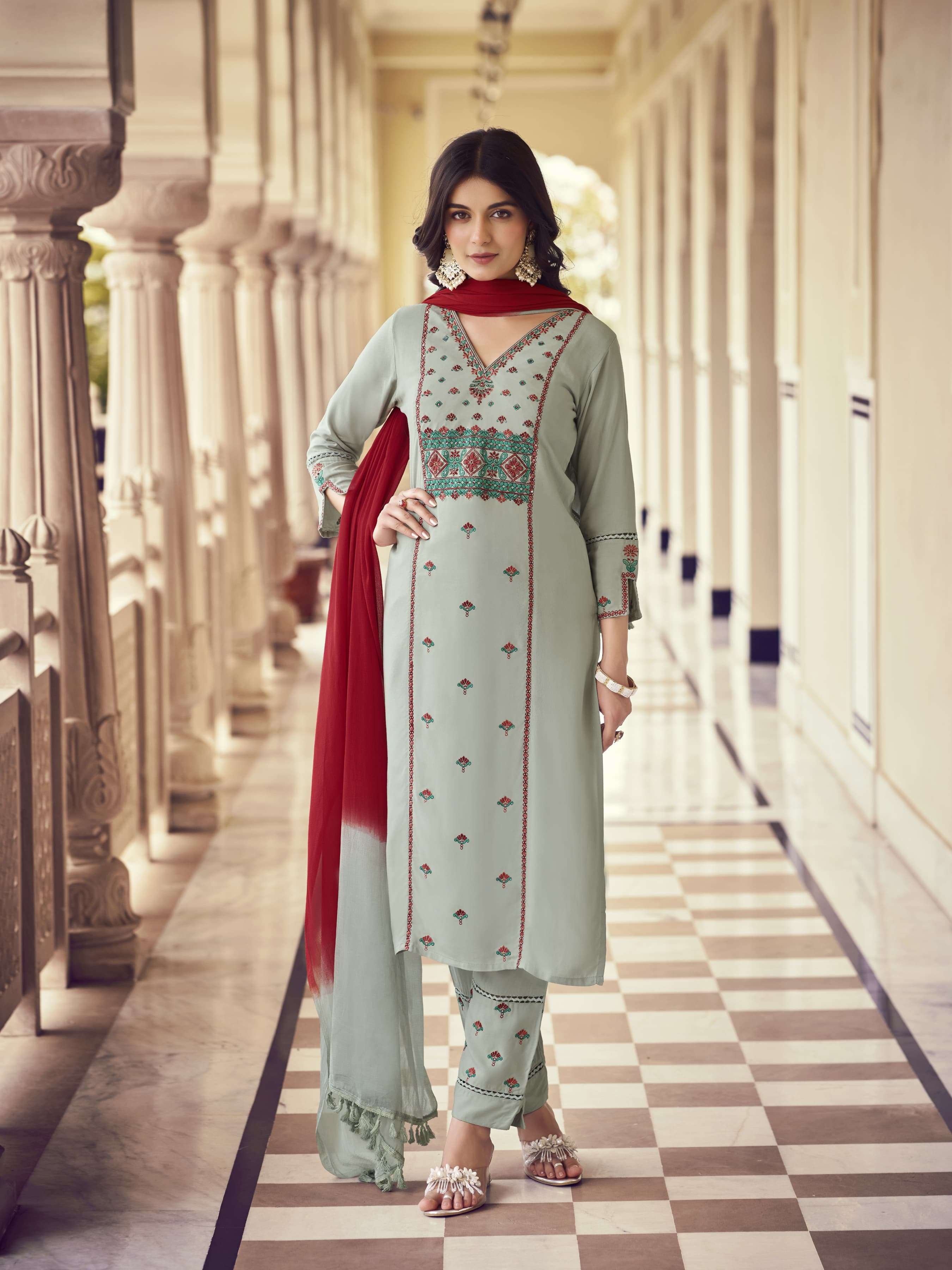 KARISSA KASIDA RAYON FANCY DESIGNER KURTI COMBO SET 