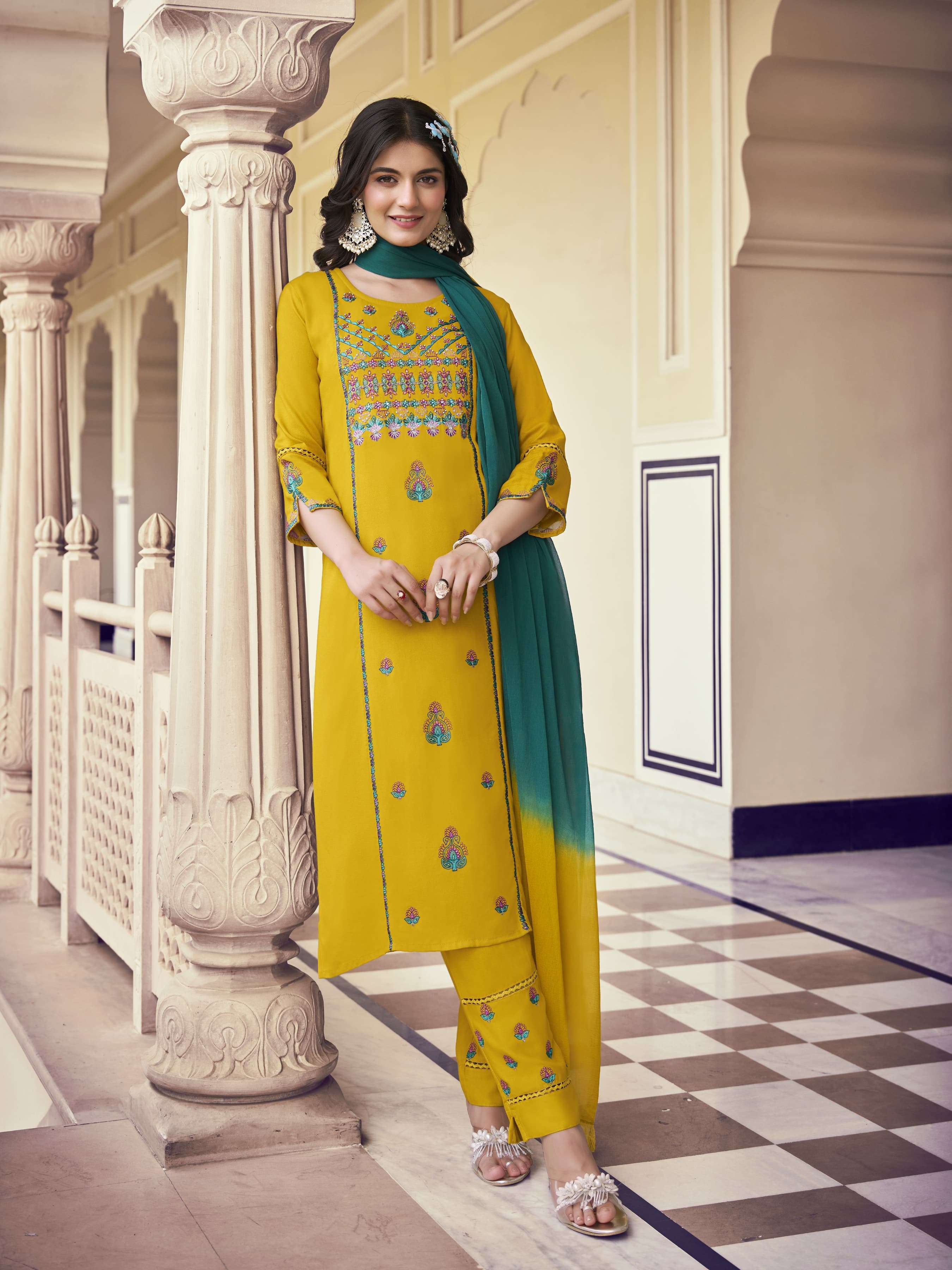 KARISSA KASIDA RAYON FANCY DESIGNER KURTI COMBO SET 
