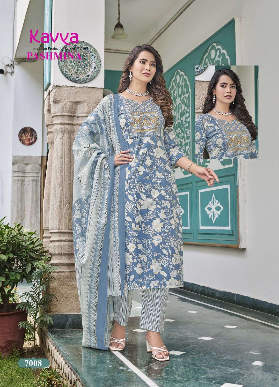 KAVYA  PASHMINA VOL 7 COTTON PRINT KURTI COMBO SET 
