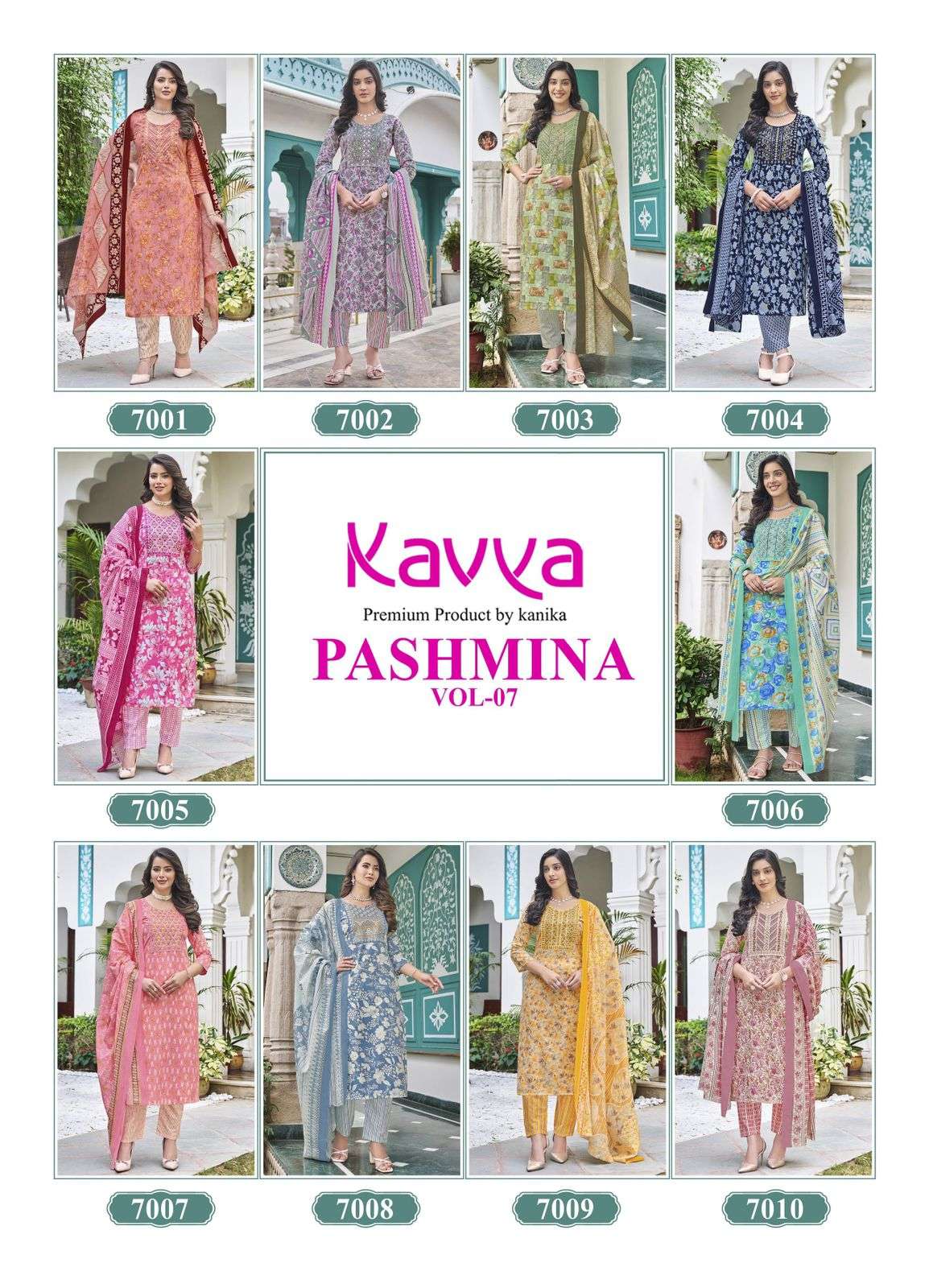 KAVYA  PASHMINA VOL 7 COTTON PRINT KURTI COMBO SET 