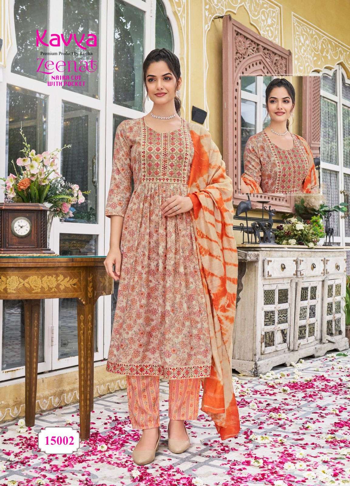 KAVYA ZEENAT VOL 15 NAIRA CUT PATTERN KURTI COMBO SET 