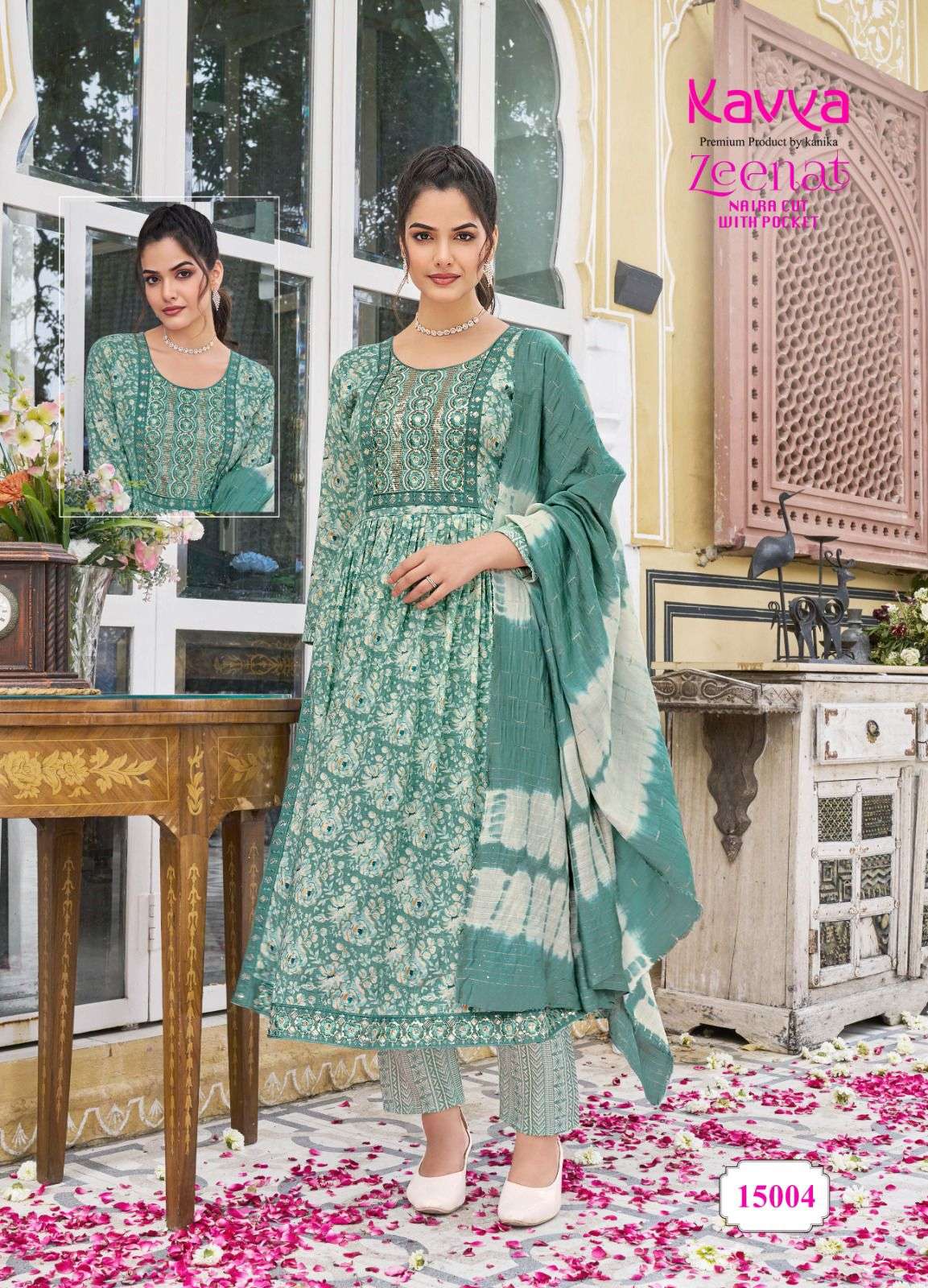 KAVYA ZEENAT VOL 15 NAIRA CUT PATTERN KURTI COMBO SET 