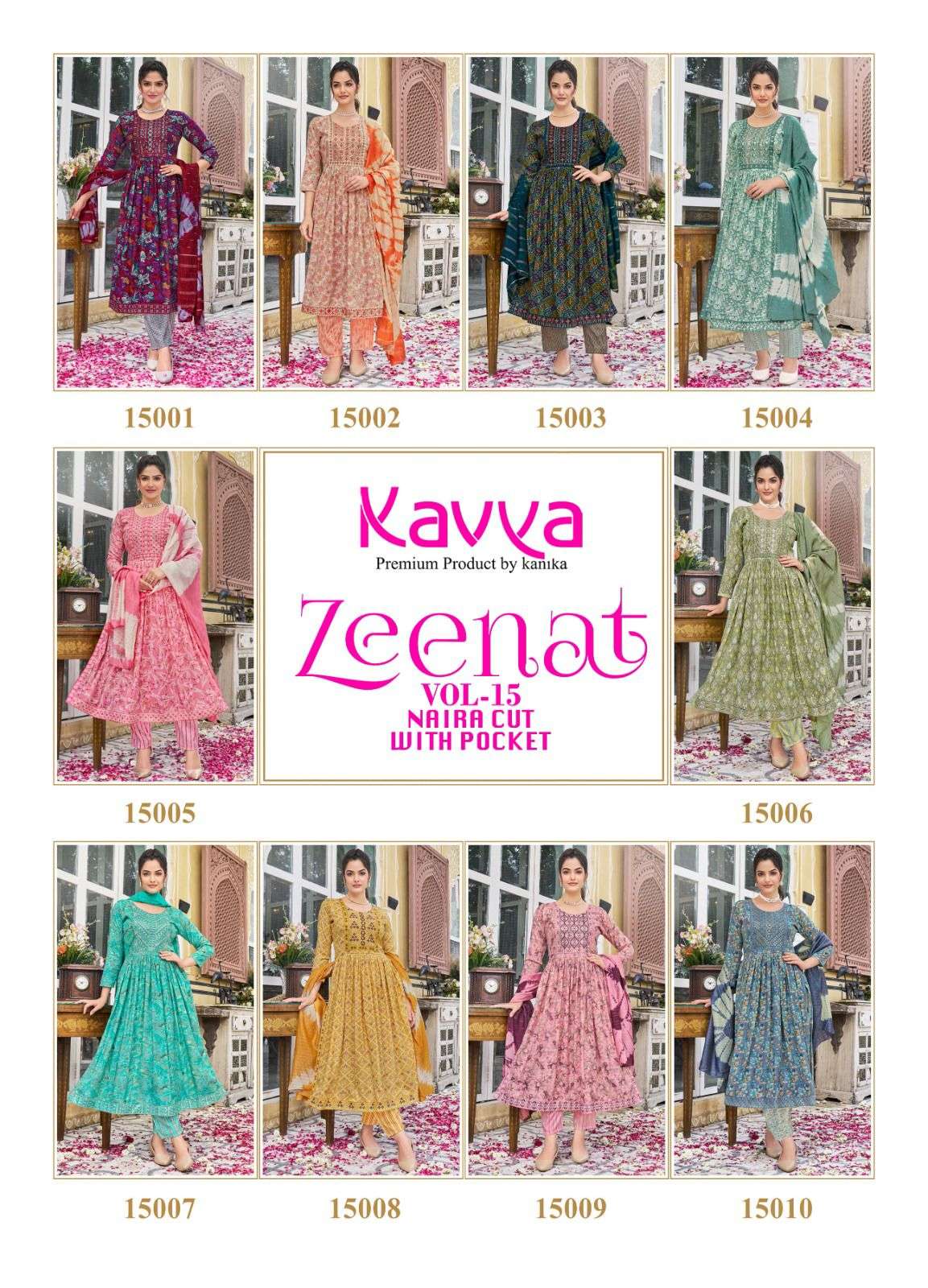 KAVYA ZEENAT VOL 15 NAIRA CUT PATTERN KURTI COMBO SET 