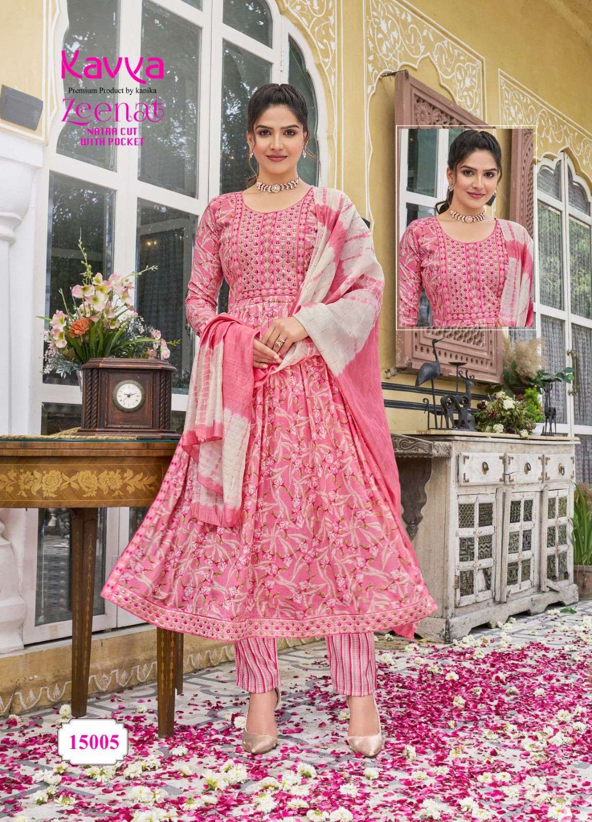KAVYA ZEENAT VOL 15 NAIRA CUT PATTERN KURTI COMBO SET 