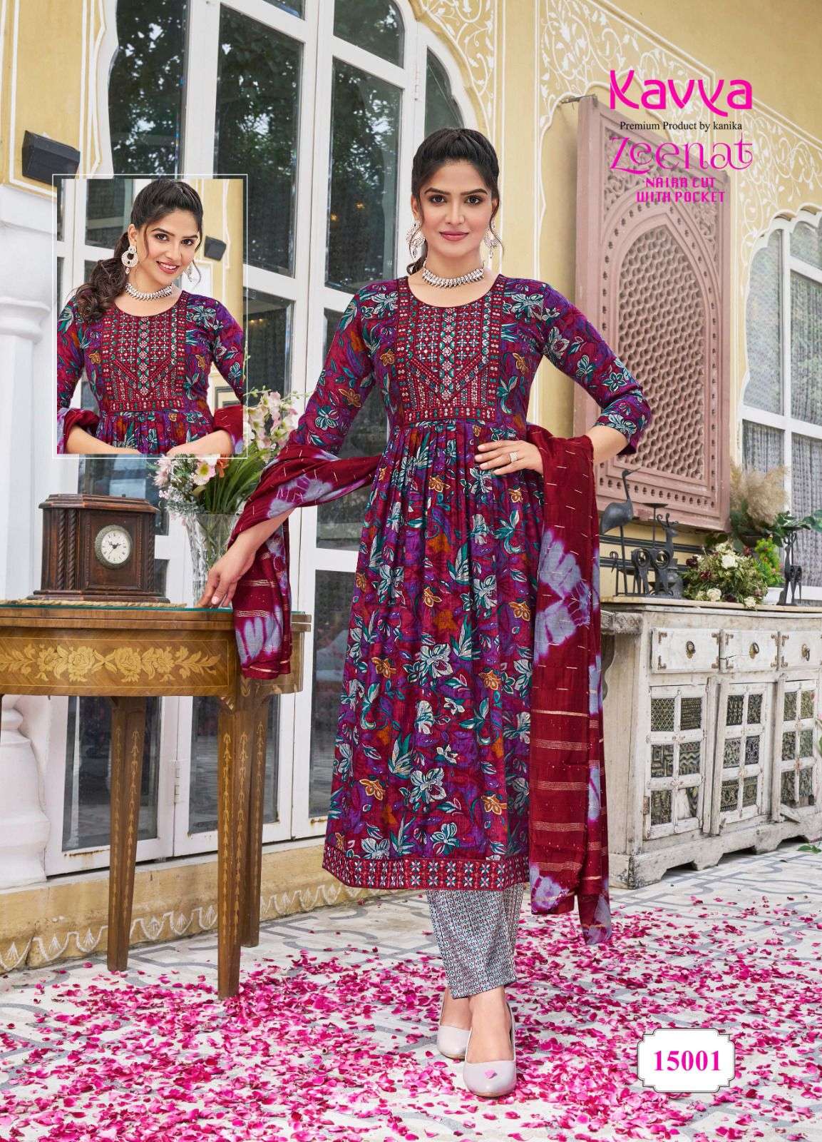 KAVYA ZEENAT VOL 15 NAIRA CUT PATTERN KURTI COMBO SET 