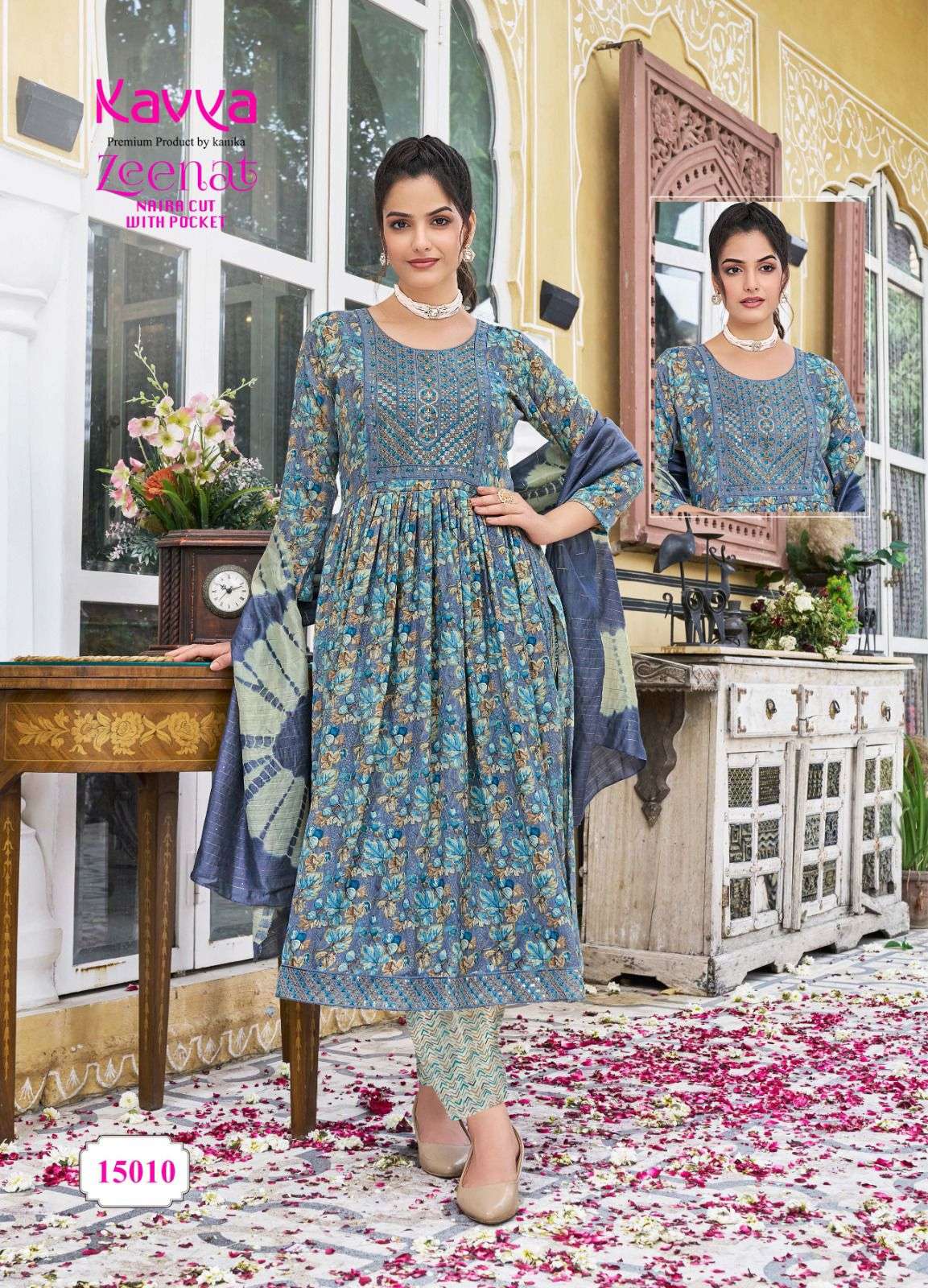 KAVYA ZEENAT VOL 15 NAIRA CUT PATTERN KURTI COMBO SET 