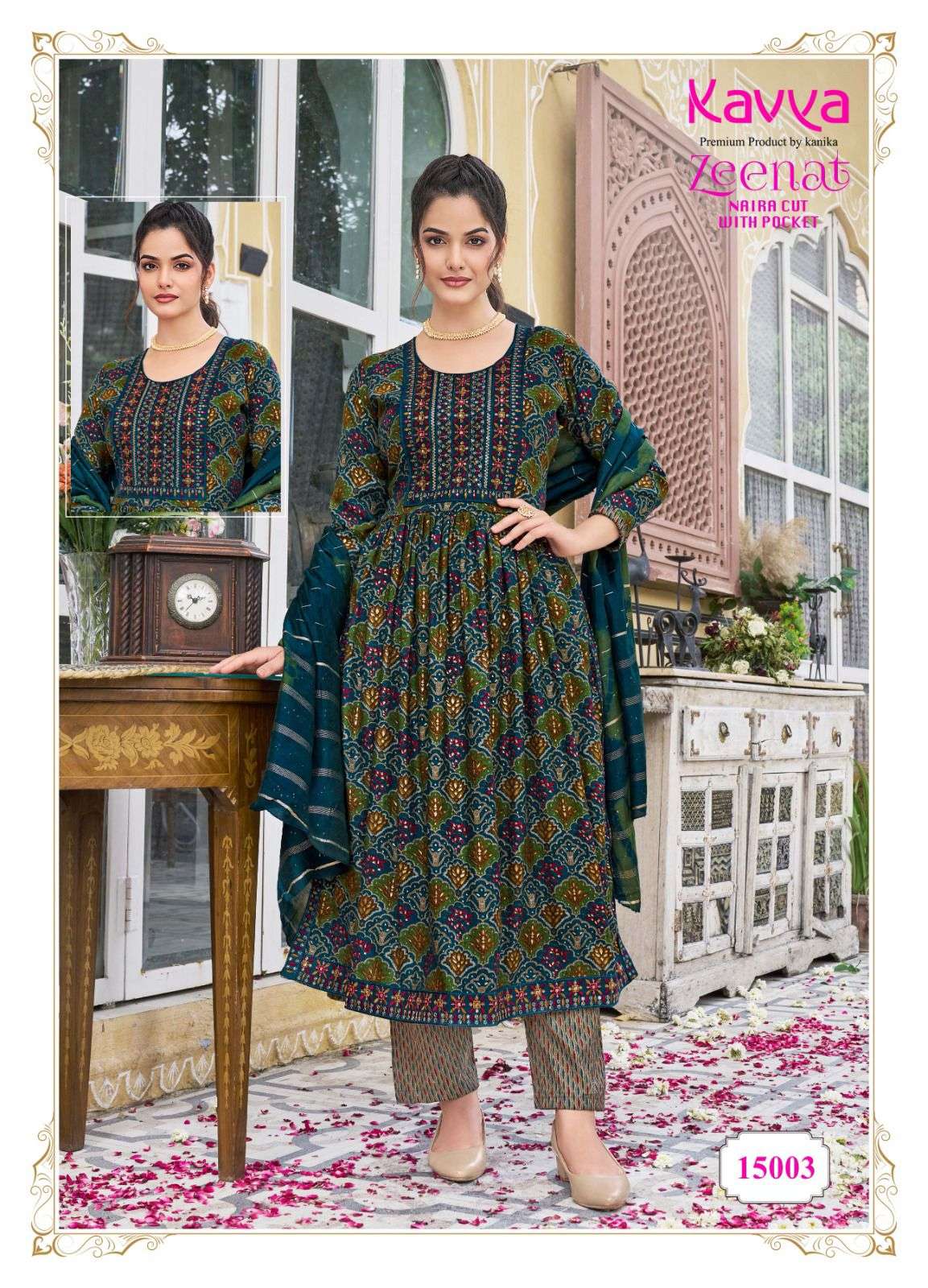 KAVYA ZEENAT VOL 15 NAIRA CUT PATTERN KURTI COMBO SET 
