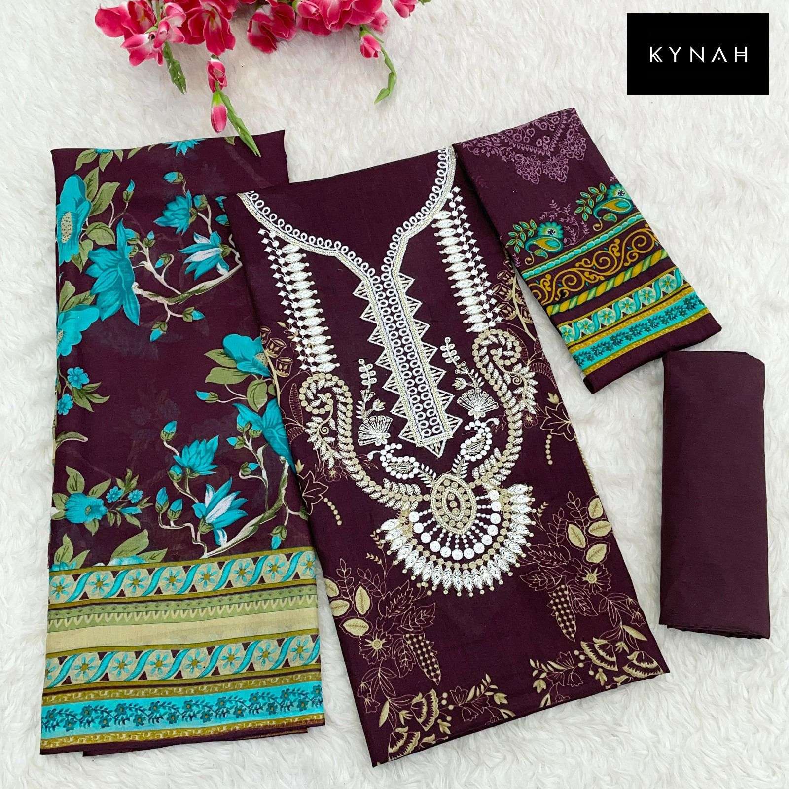 KYNAH D NO 2158 COTTON FANCY SELF EMBROIDERY WORK SUIT