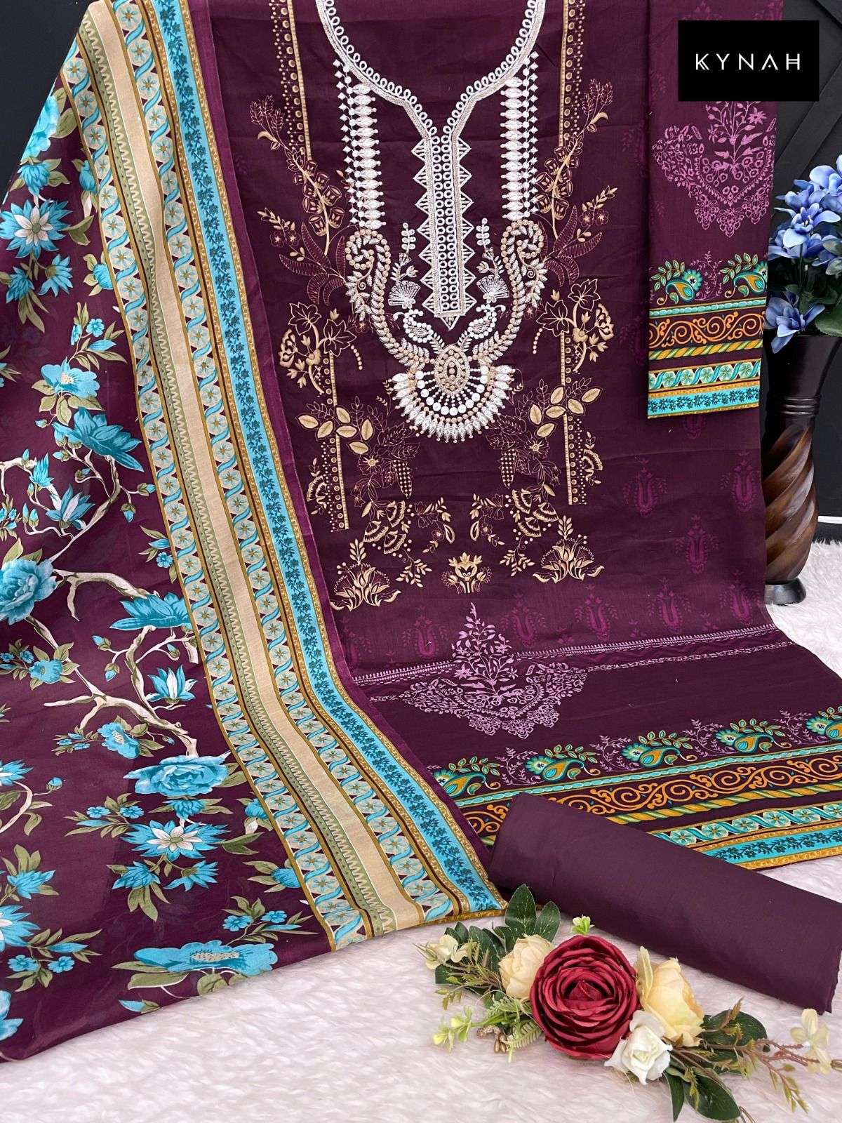 KYNAH D NO 2158 COTTON FANCY SELF EMBROIDERY WORK SUIT