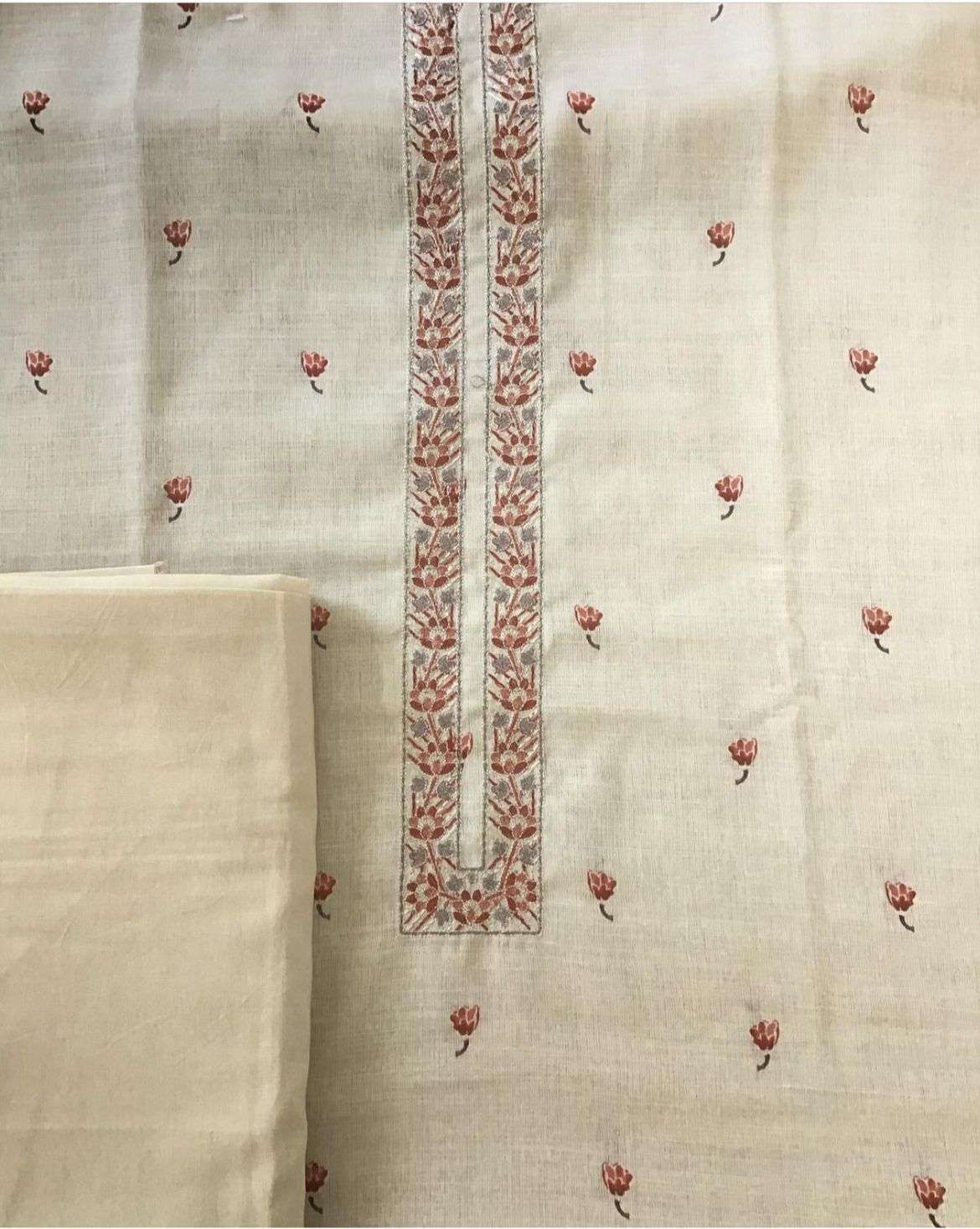 MF SHUROOQ LINEN COTTON FANCY WORK SUIT