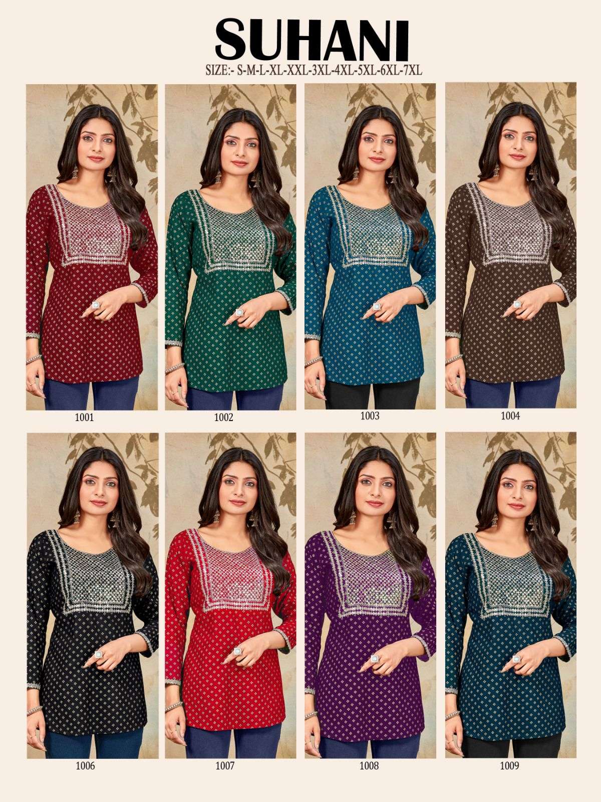 MF SUHANI RAYON GOLD PRINT FANCY SHORT KURTI