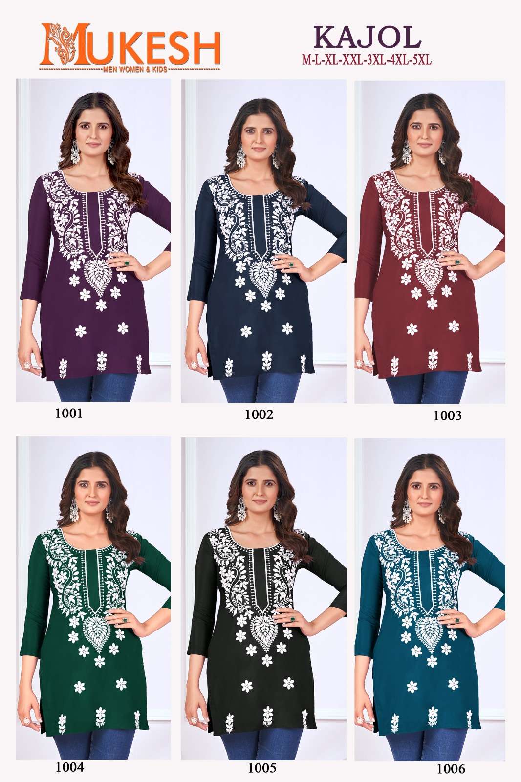 MUKESH KAJOL CHIKANKARI WORK FANCY SHORT KURTI